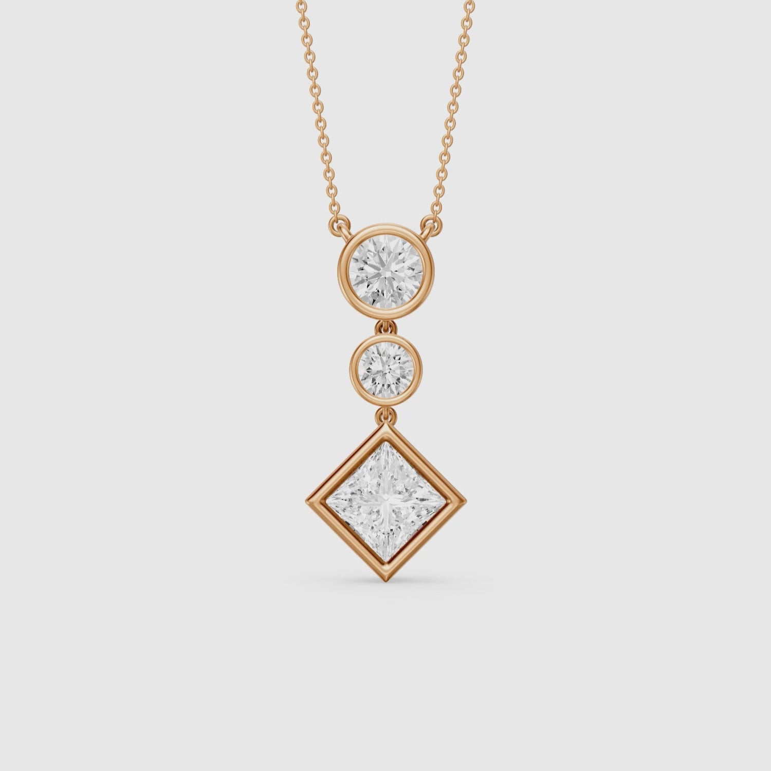 Load video: Giselle Princess Cut and Round Cut Bezel Lab Grown Diamond Pendant