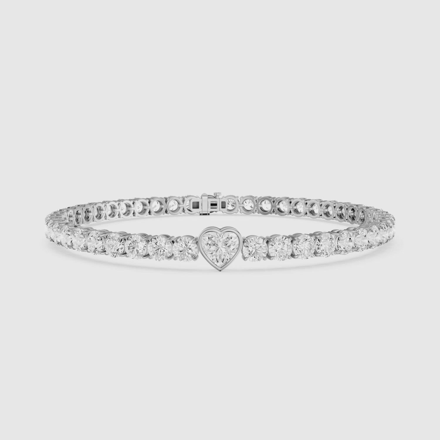 Load video: Juliette Heart Shape and Round Lab Grown Diamond Single Station Tennis Bracelet