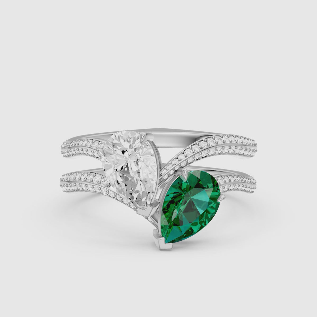 Load video: Megan Pear Cut Lab Grown Diamond Toi et Moi Engagement Ring