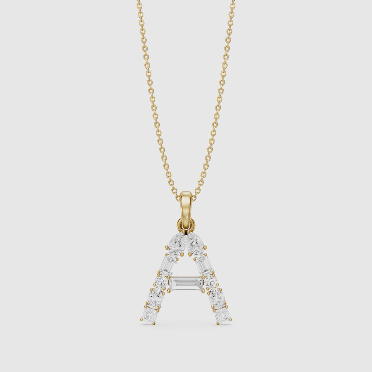 Load video: Avalon Multi Shape Lab Grown Diamond Initial A Pendant