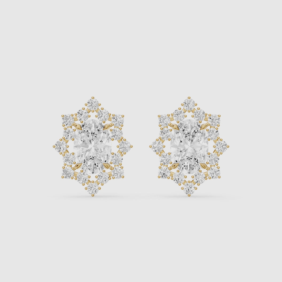 Load video: Vianne Oval Cut Lab Grown Diamond Star Halo Stud Earrings