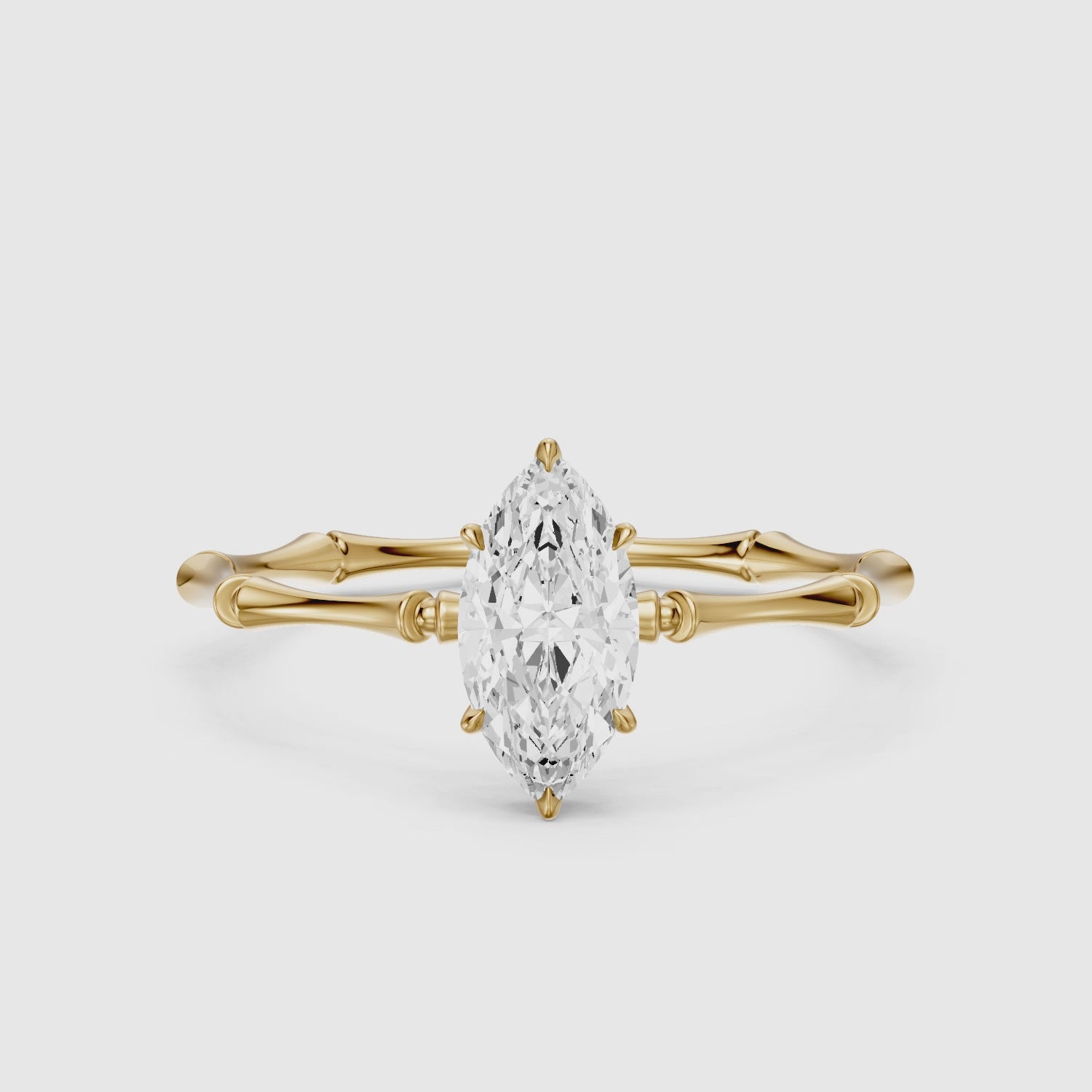 Load video: Sandra Marquise Hidden Halo Lab Grown Diamond Ring with Bamboo Inspired Band