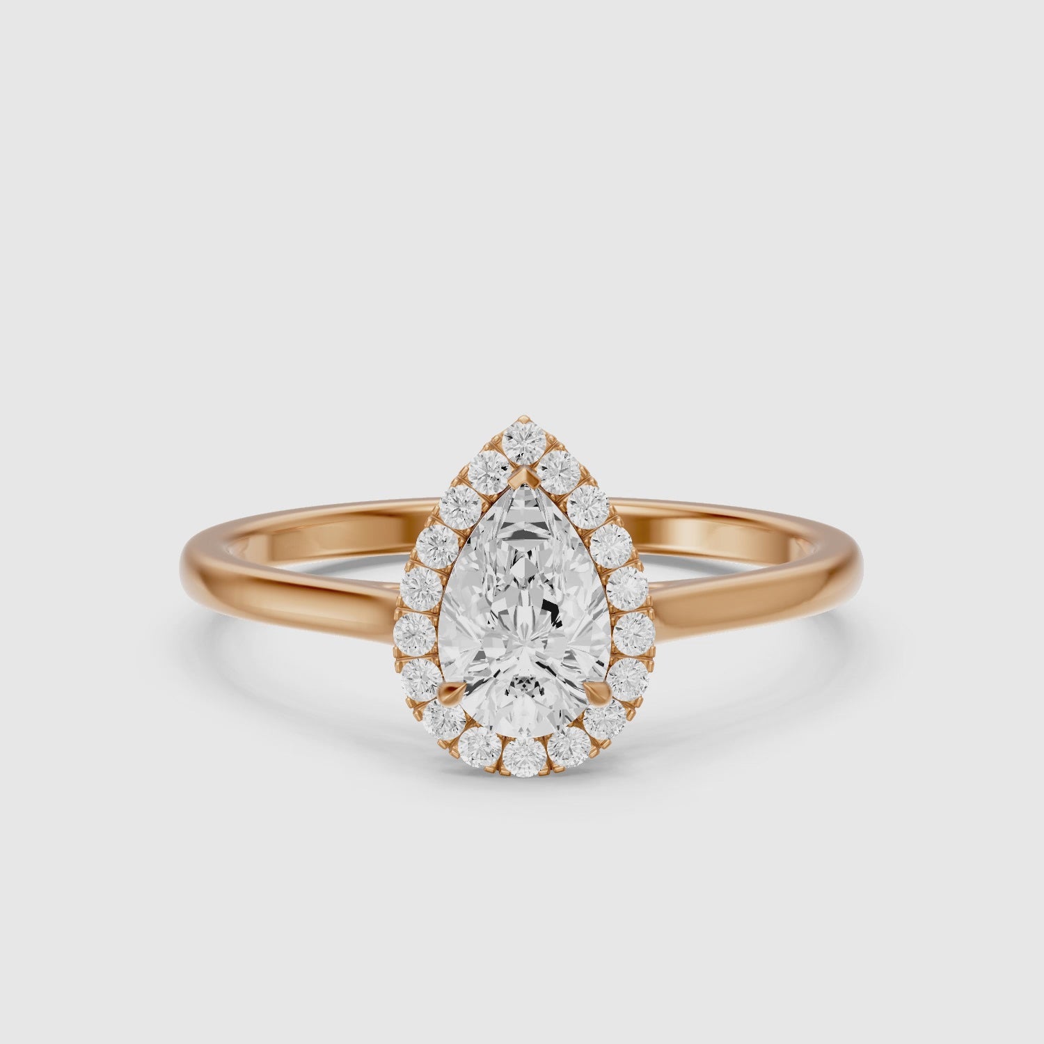 Load video: Millie Pear Cut Halo Cathedral Style Lab Grown Diamond Ring