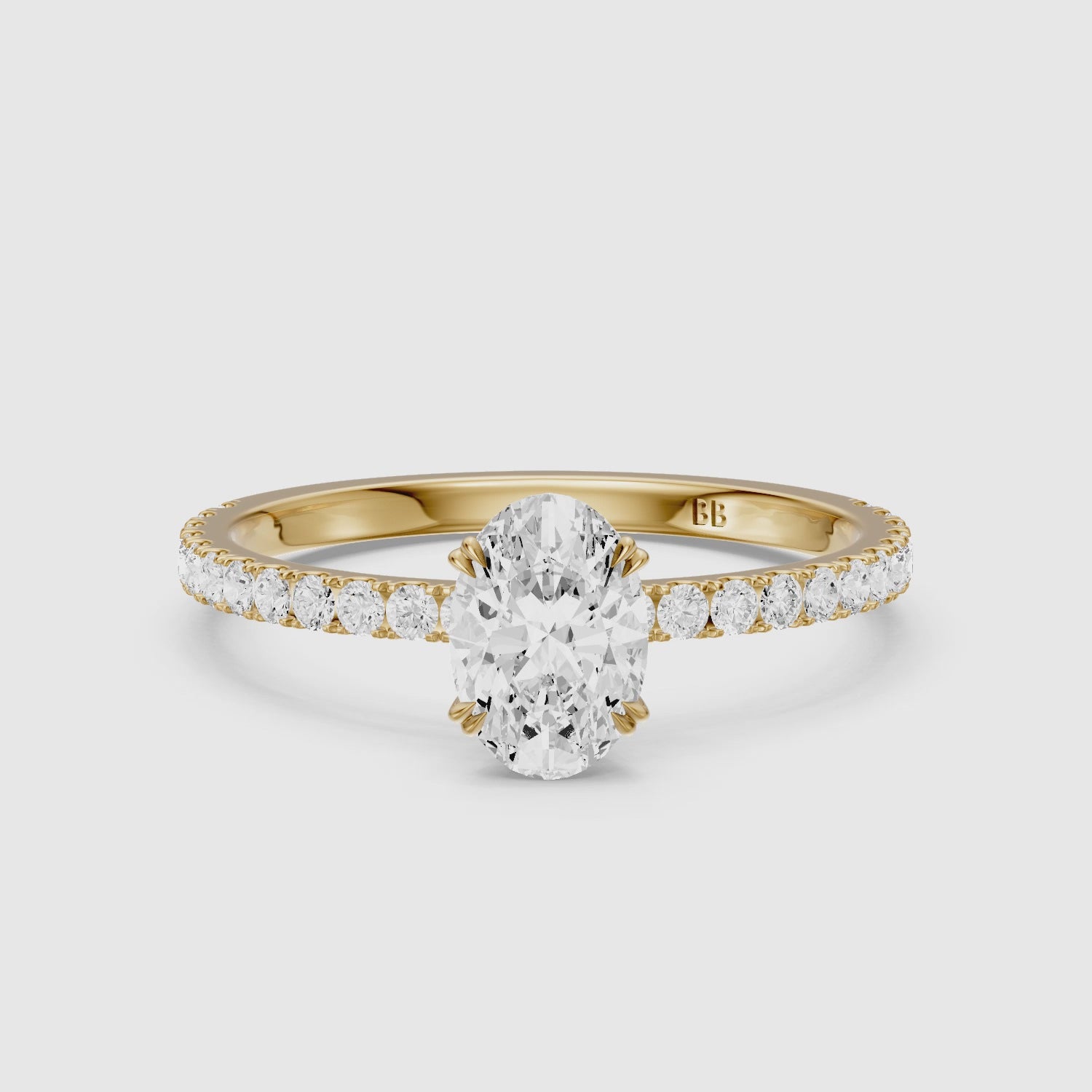 Load video: Kate Oval Hidden Halo Pavé Band Moissanite Diamond Ring
