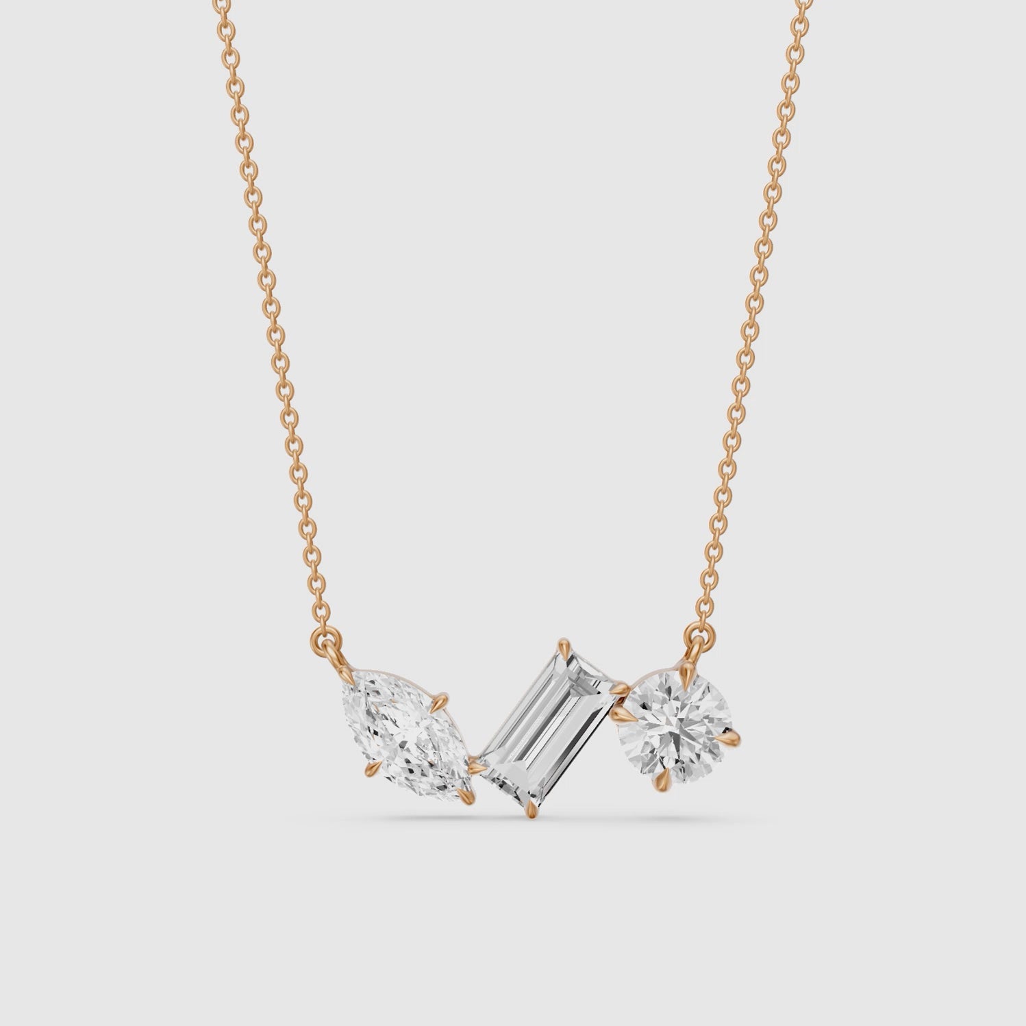 Load video: Gracie Marquise, Baguette and Round Lab Grown Diamond Trio Necklace