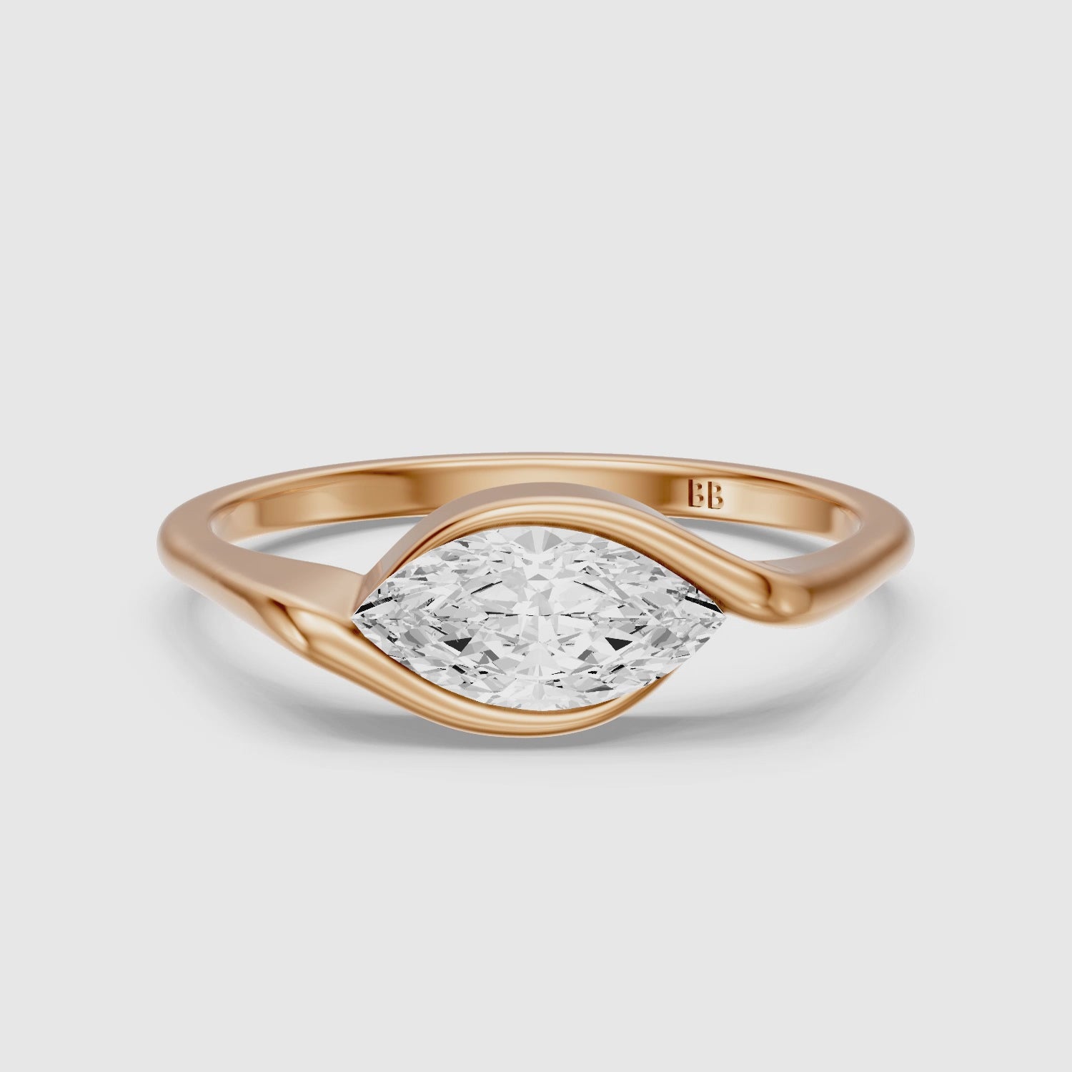 Load video: Natalie Marquise Cut East West Half Bezel Lab Grown Diamond Ring