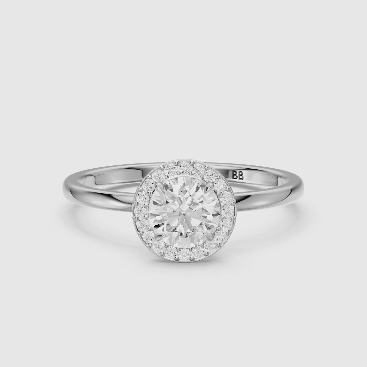 Load video: Brielle Round Cut Halo Lab Grown Diamond Engagement Ring