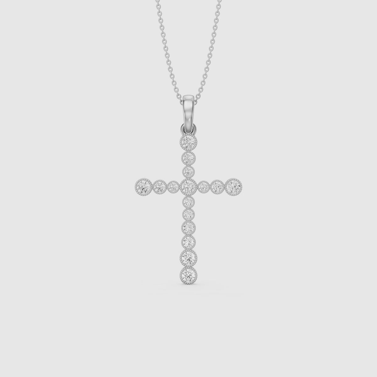 Load video: Evelynn Round Lab Grown Diamond Beaded Bezel Cross Pendant