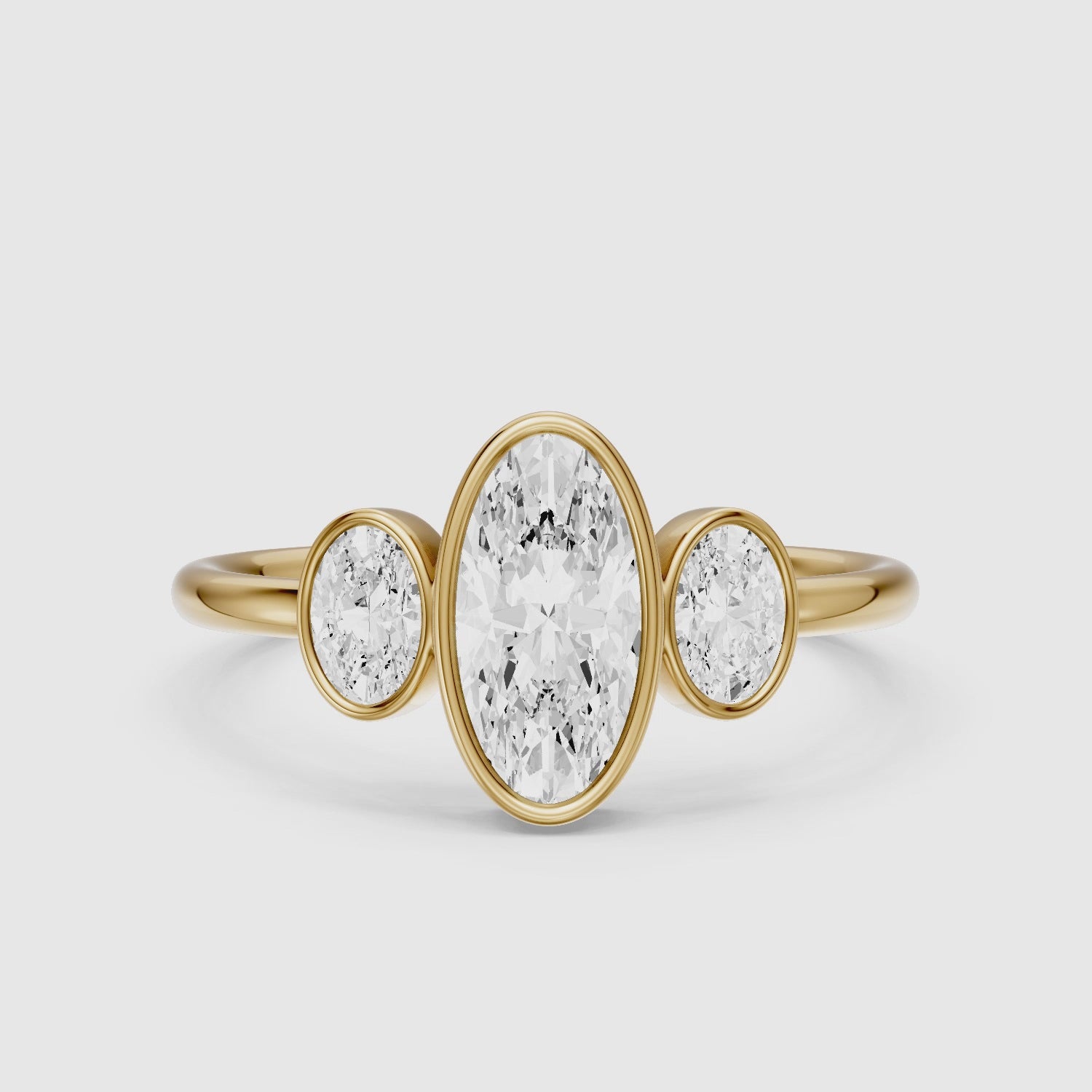 Load video: Darcy Moval Cut Moissanite Diamond Bezel Ring with Oval Side Stones