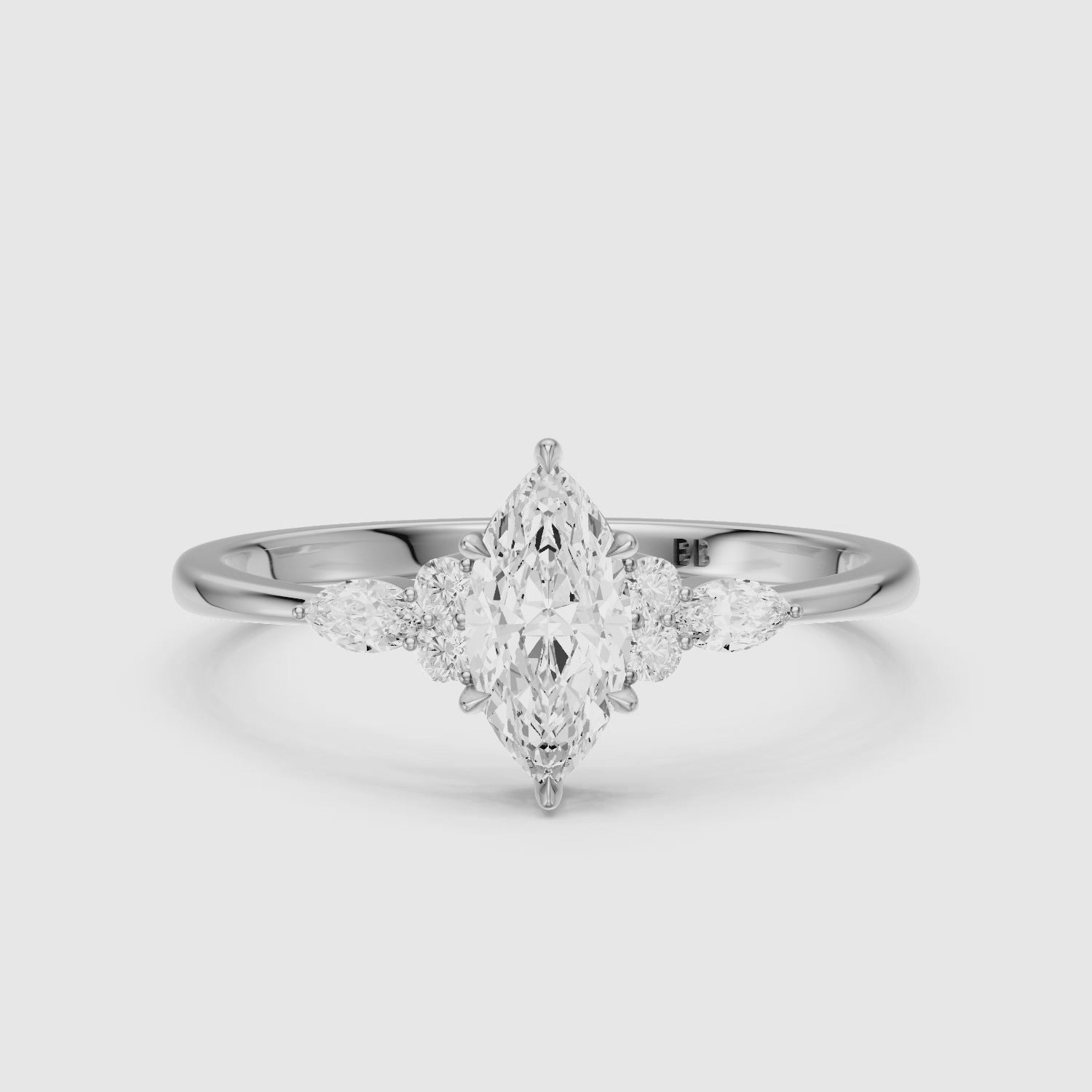 Load video: Payten Marquise Cut Side Stone Vintage Inspired Moissanite Diamond Ring