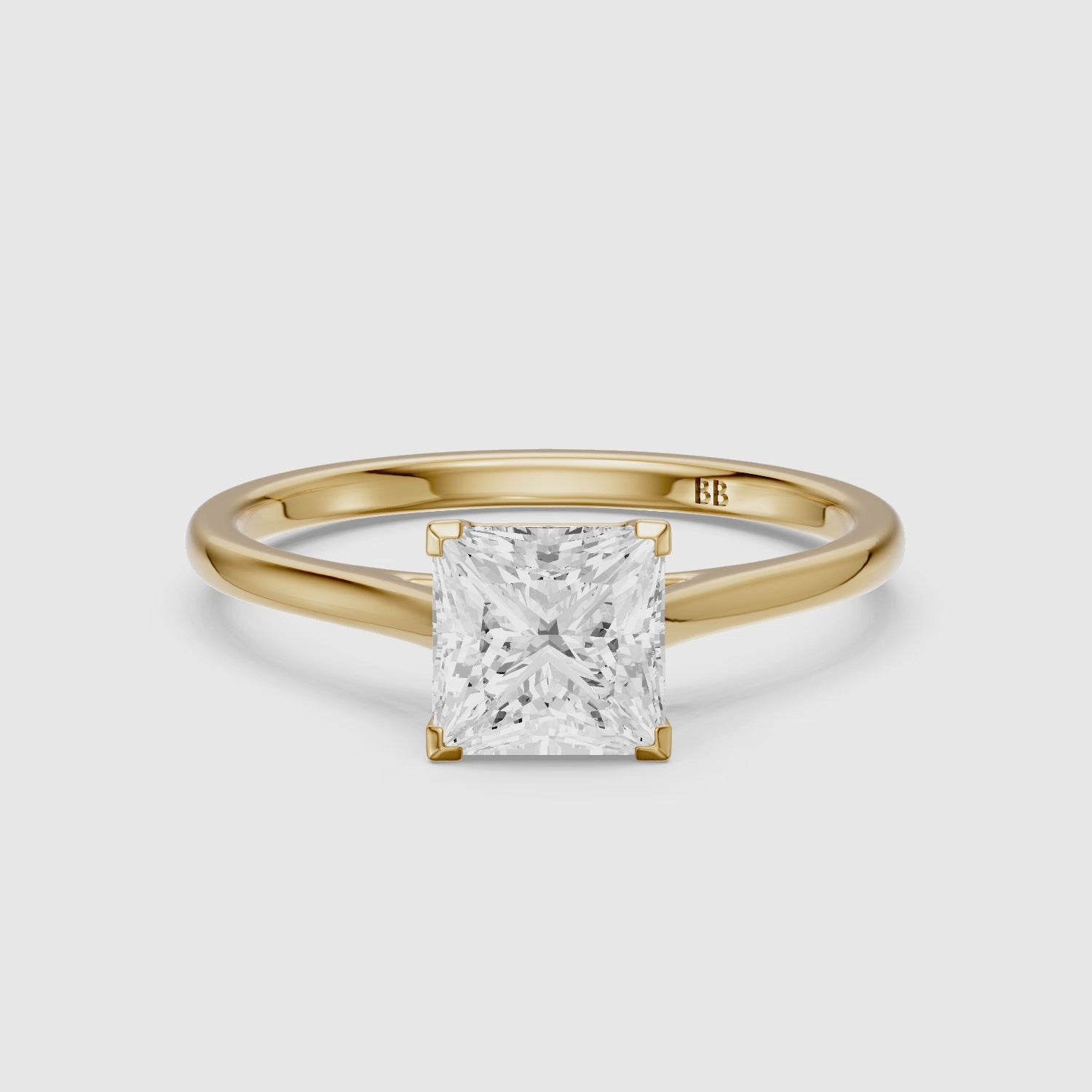 Load video: Brenda Princess Cut Solitaire Cathedral Style Lab Grown Engagement Ring