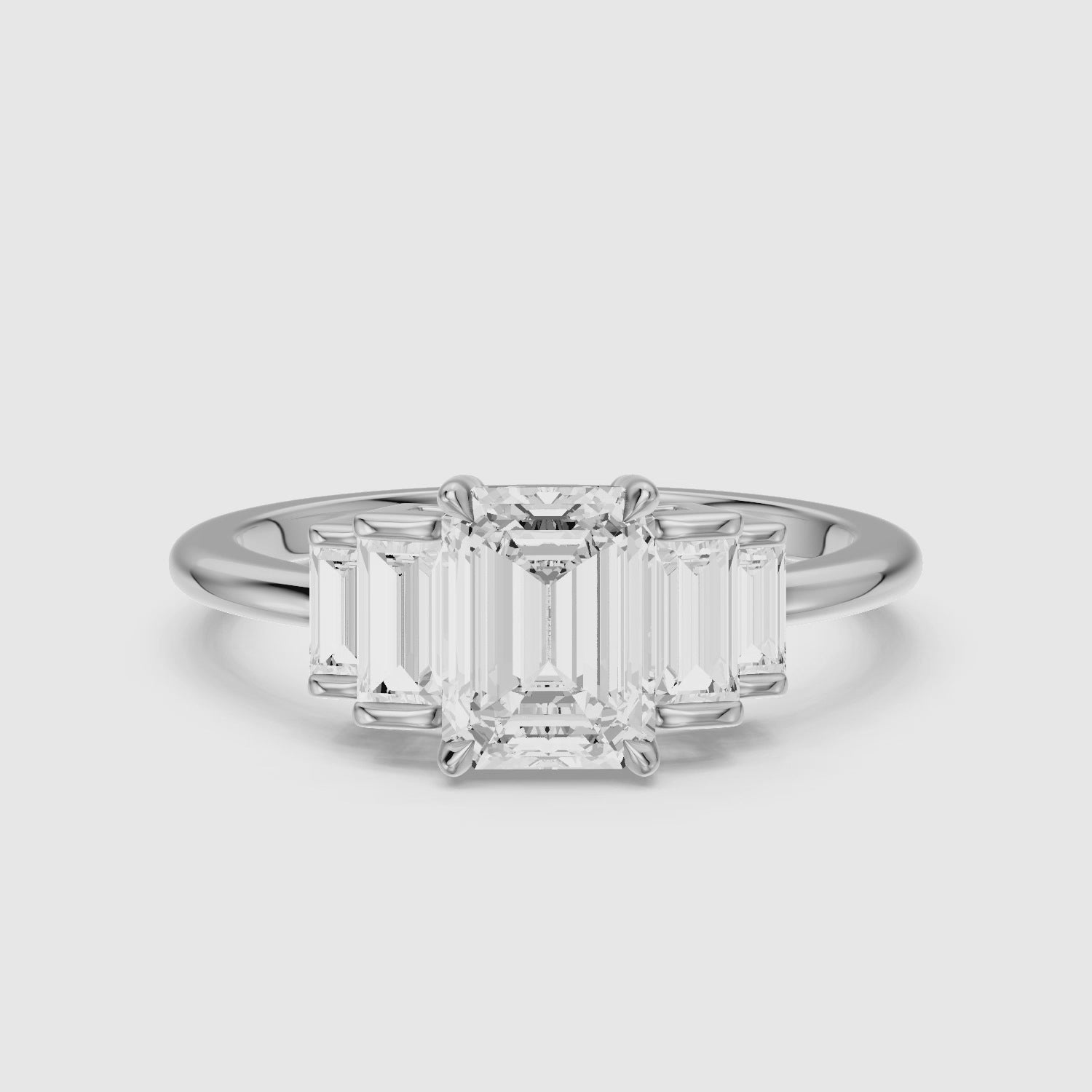 Load video: Kianna Five Stone Emerald Cut With Baguette Side Stone Lab Grown Diamond Ring