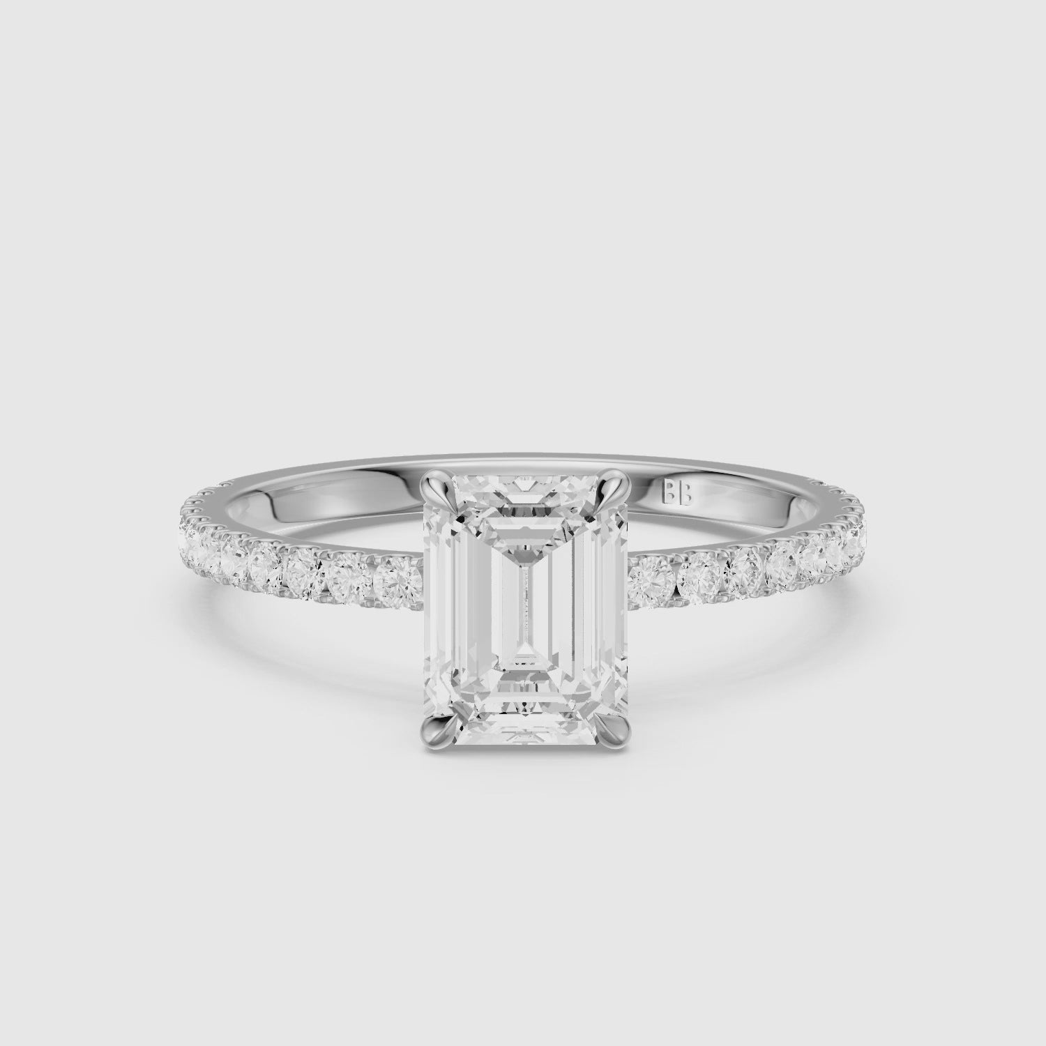 Load video: Kensie 4 Prong Emerald Cut Hidden Halo Pave Lab Grown Diamond Ring