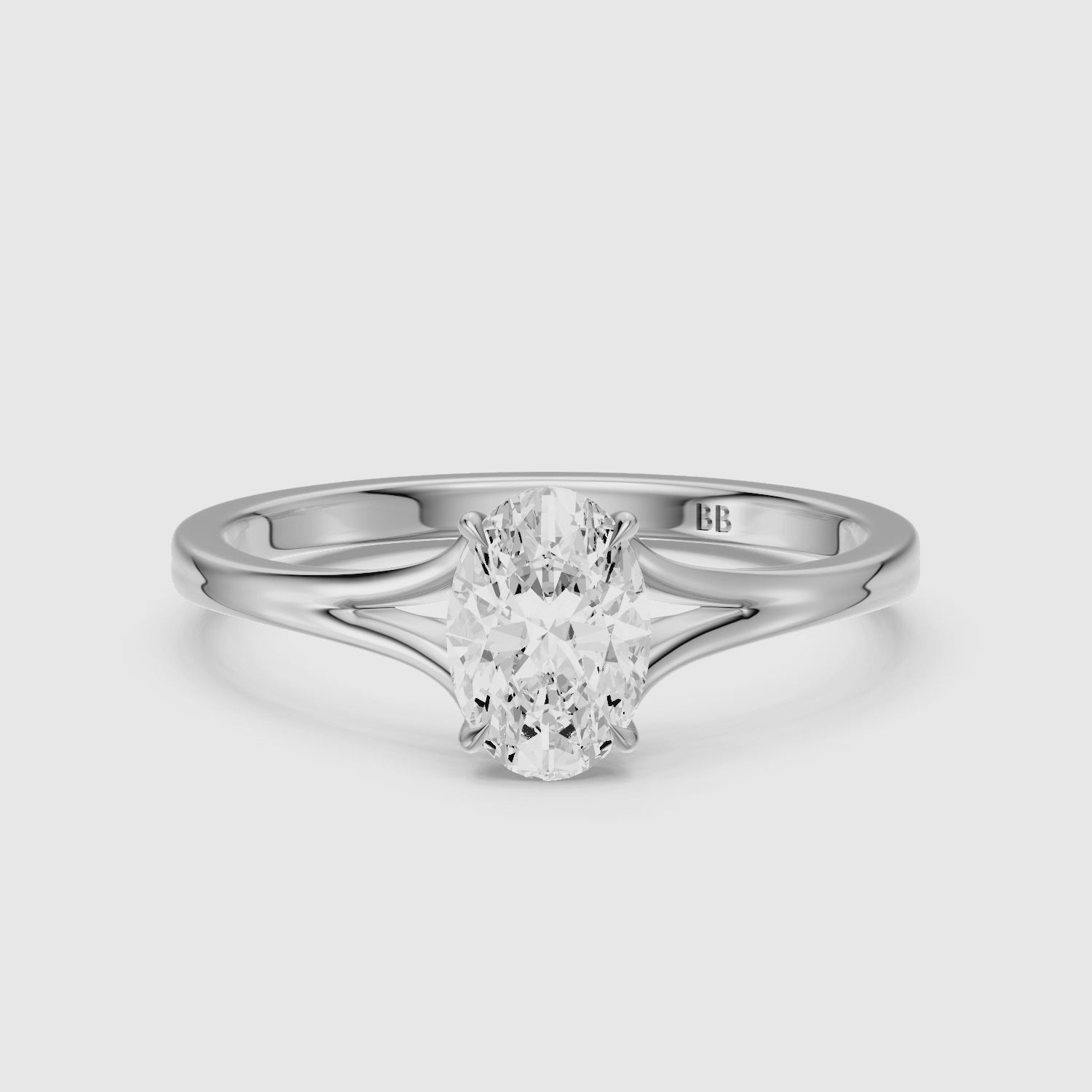 Load video: Zuri Oval Moissanite Diamond Split Shank Solitaire Ring