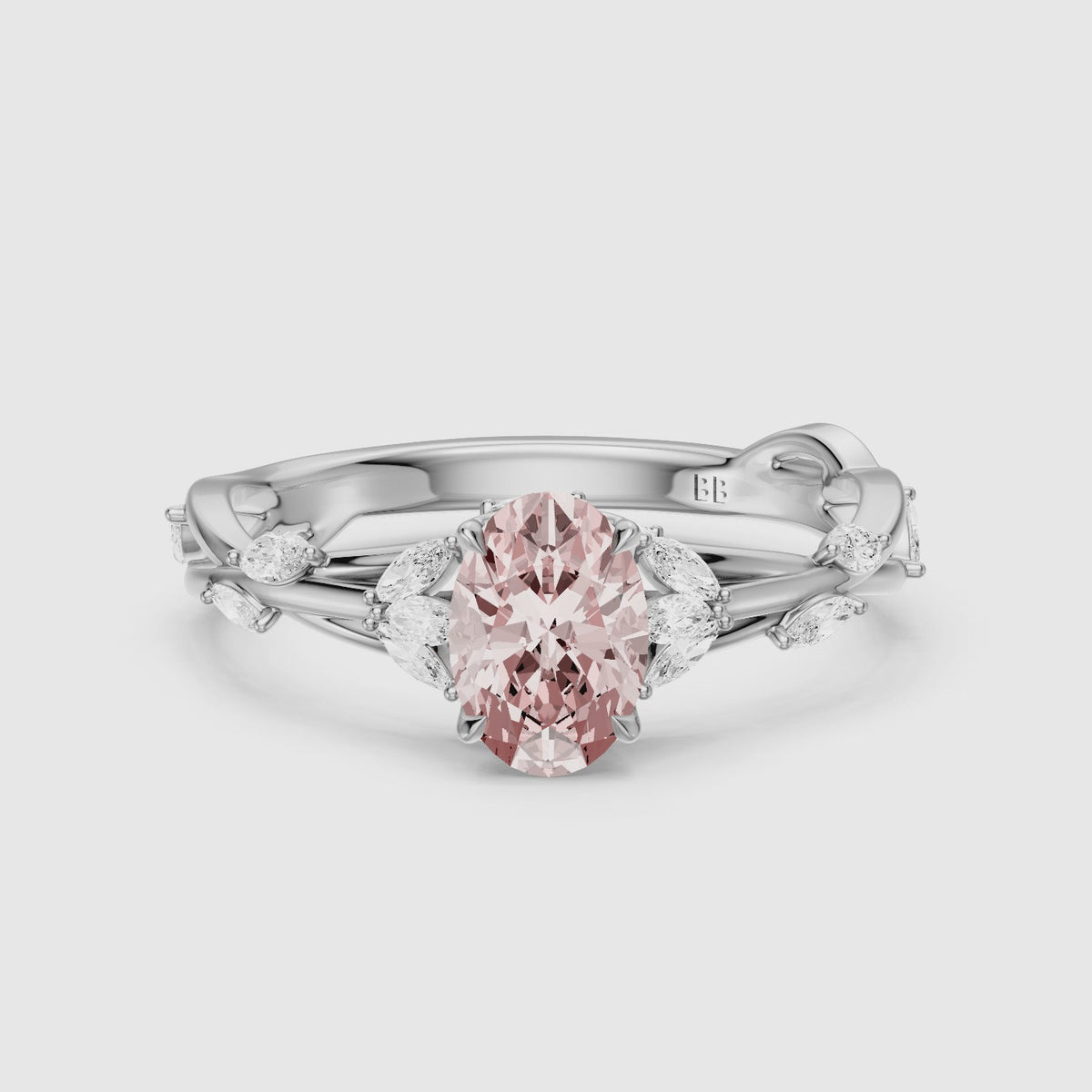 Load video: Brenna Oval Cut Secret Garden Pink Lab Grown Diamond Ring with Side Stones