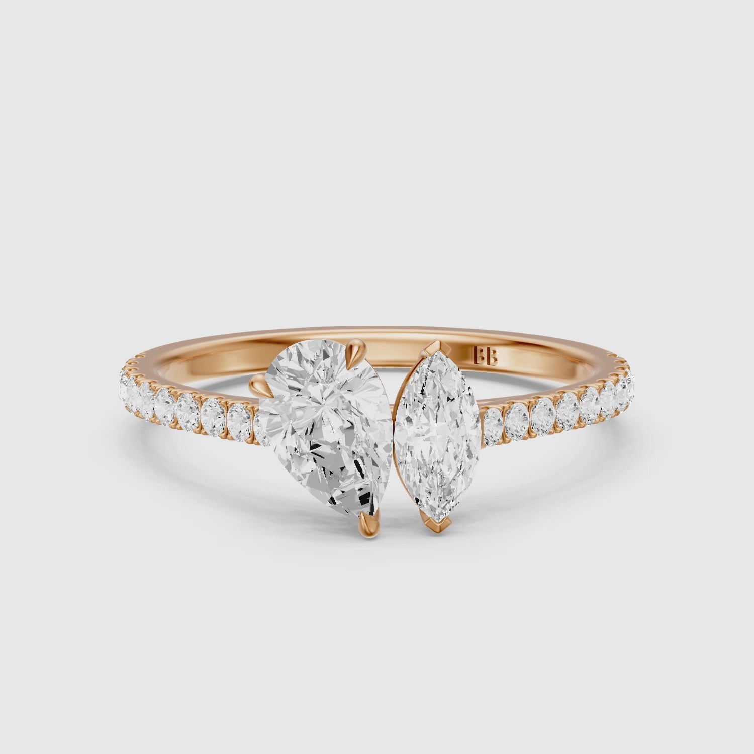 Load video: Braely Toi Et Moi Pave Side Stone Ring With Pear and Marquise Moissanite Diamond