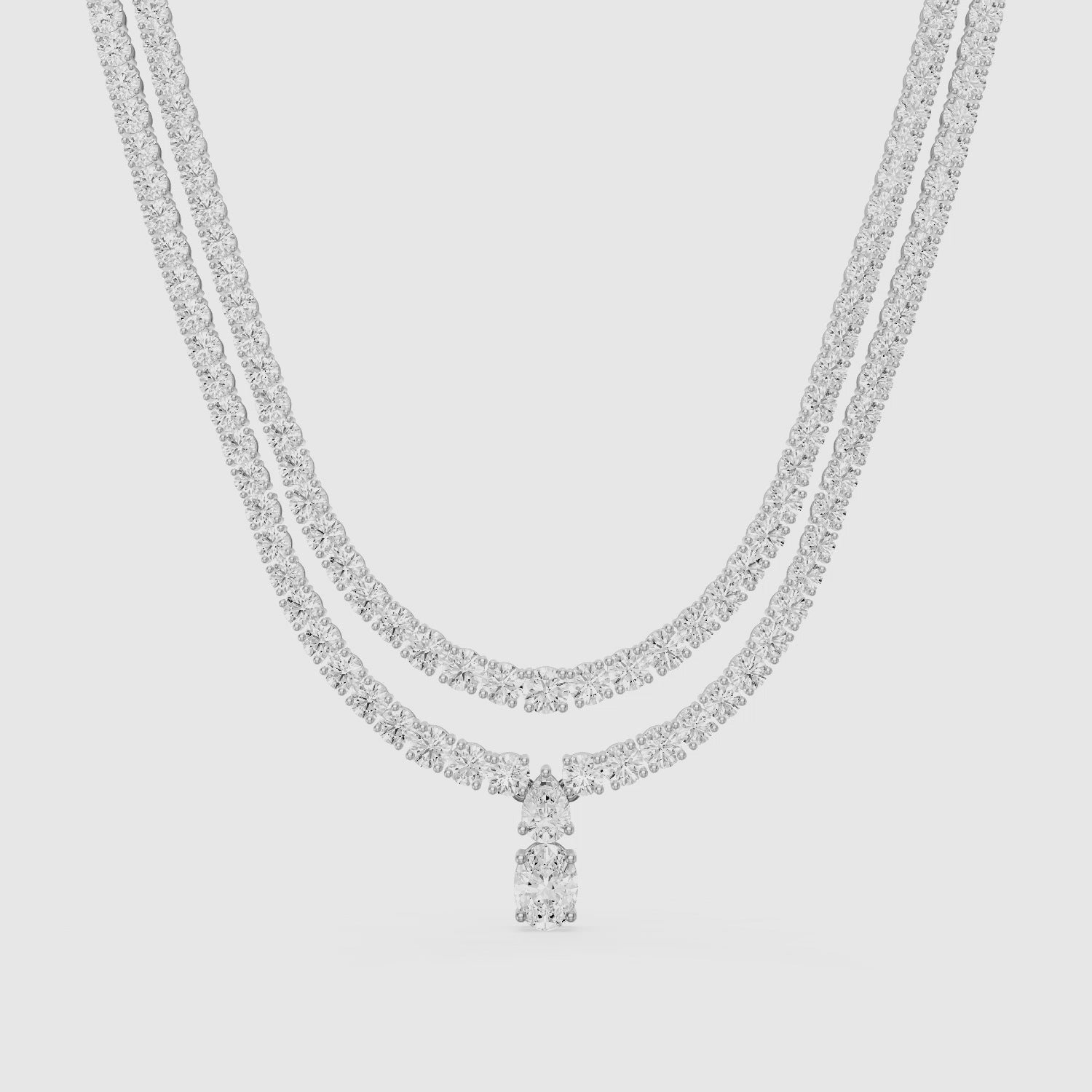 Load video: Adeline Double Row Lab Grown Diamond Drop Tennis Necklace