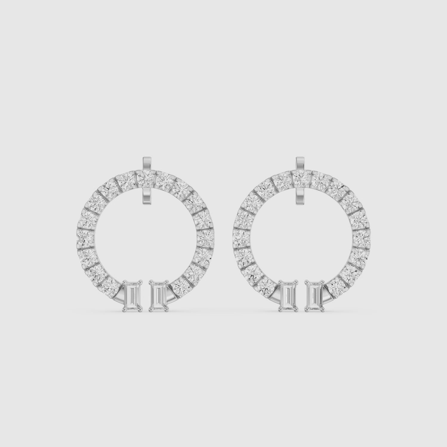 Load video: Garnet Baguette and Round Lab Grown Diamond Circle Earrings