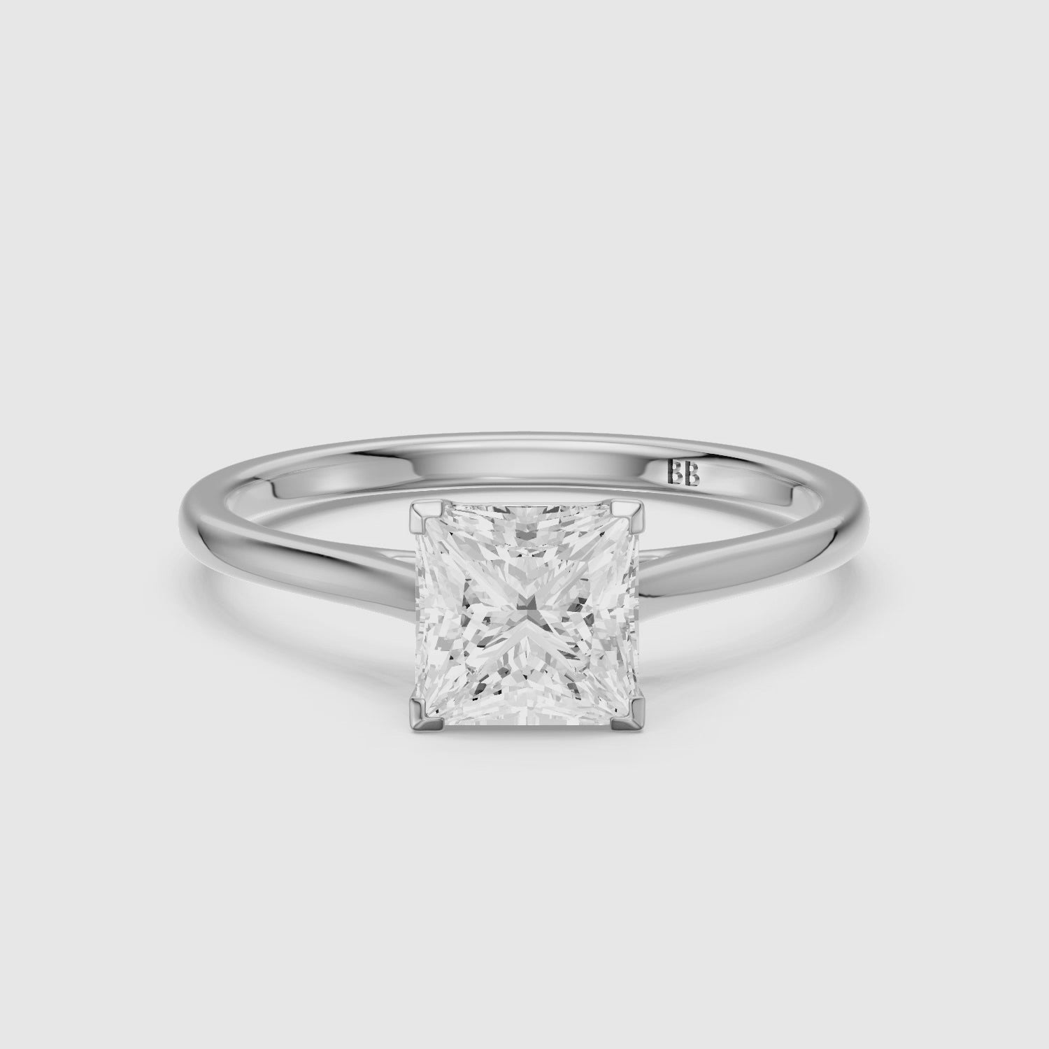 Load video: Brenda Princess Cut Solitaire Cathedral Style Lab Grown Engagement Ring