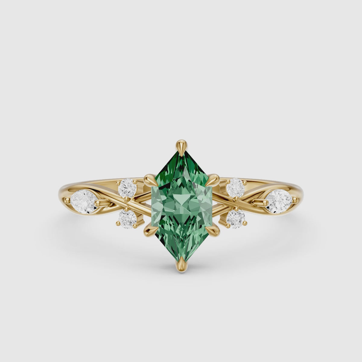 Load video: Meredith Nature Inspired Dutch Marquise Cut Green Lab Grown Diamond Engagement Ring