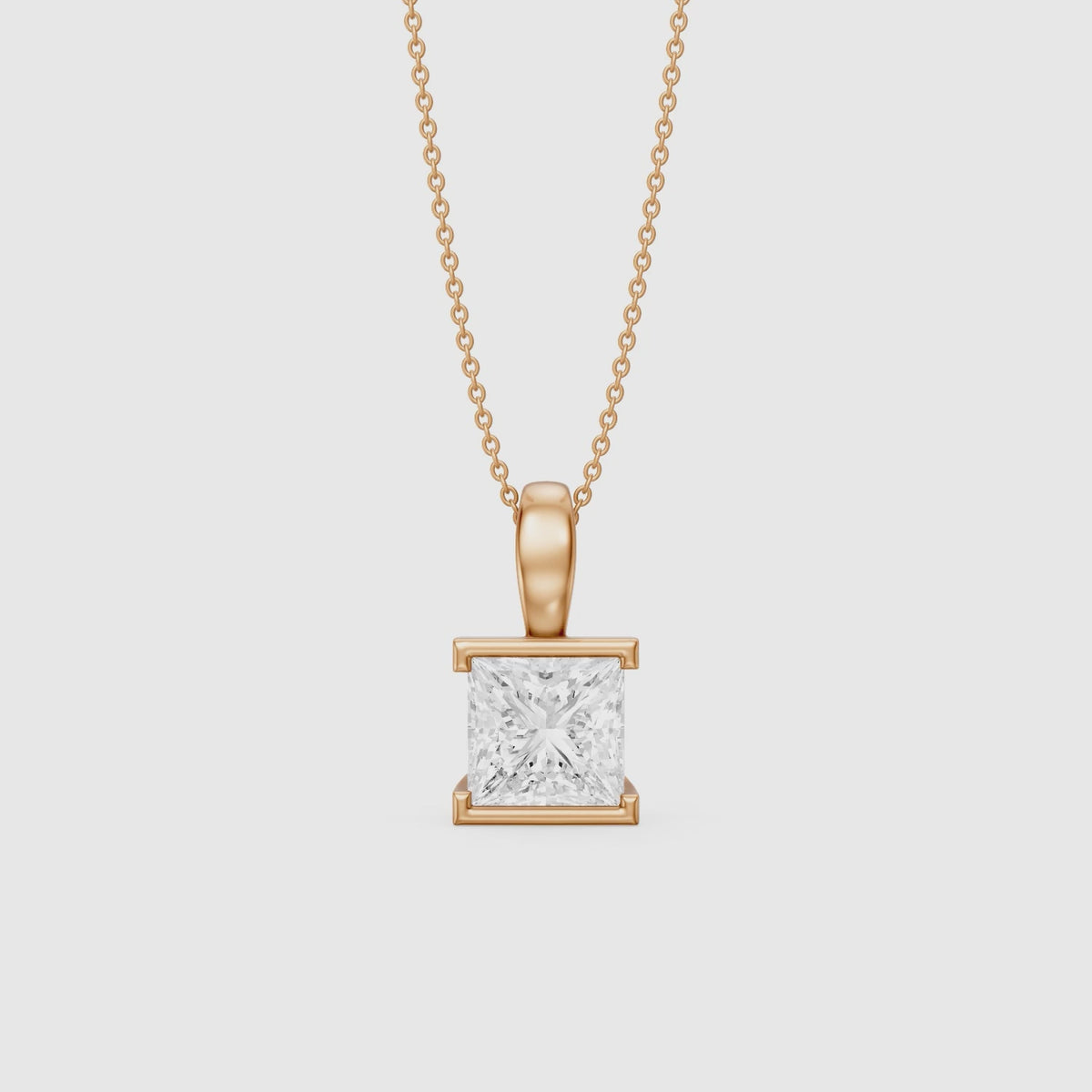 Load video: Mallory Princess Cut Lab Grown Diamond Half Bezel Solitaire Pendant