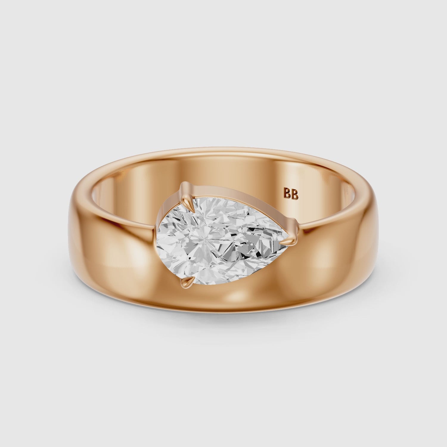 Load video: Karter Pear Cut Lab Diamond Prong Set Wide Cigar Band
