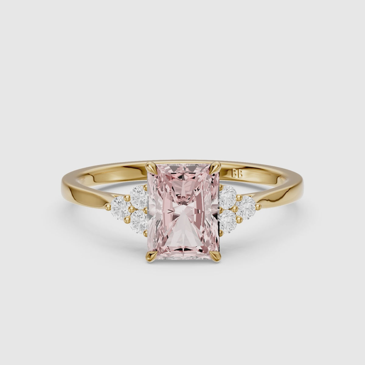 Load video: Nell Radiant Cut Side Stone Cluster Pink Lab Grown Diamond Ring