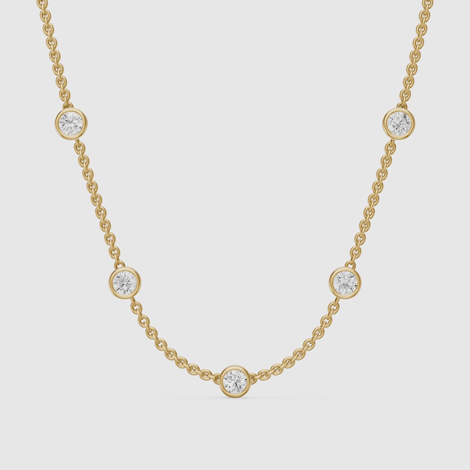 Load video: Gemma Round Lab Grown Diamond Bezel Station Chain Necklace