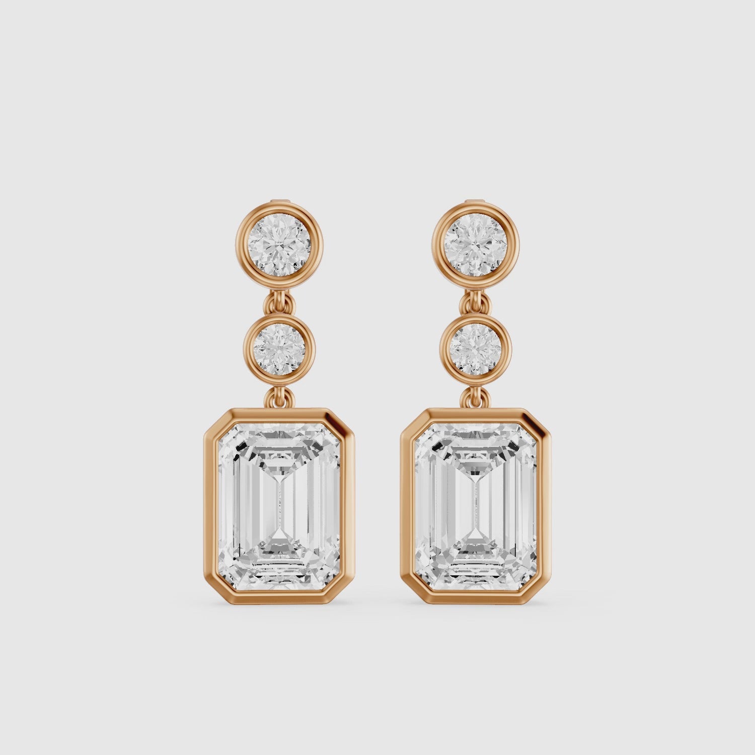 Load video: Bria Round and Emerald Cut Lab Grown Diamond Bezel Drop Earrings