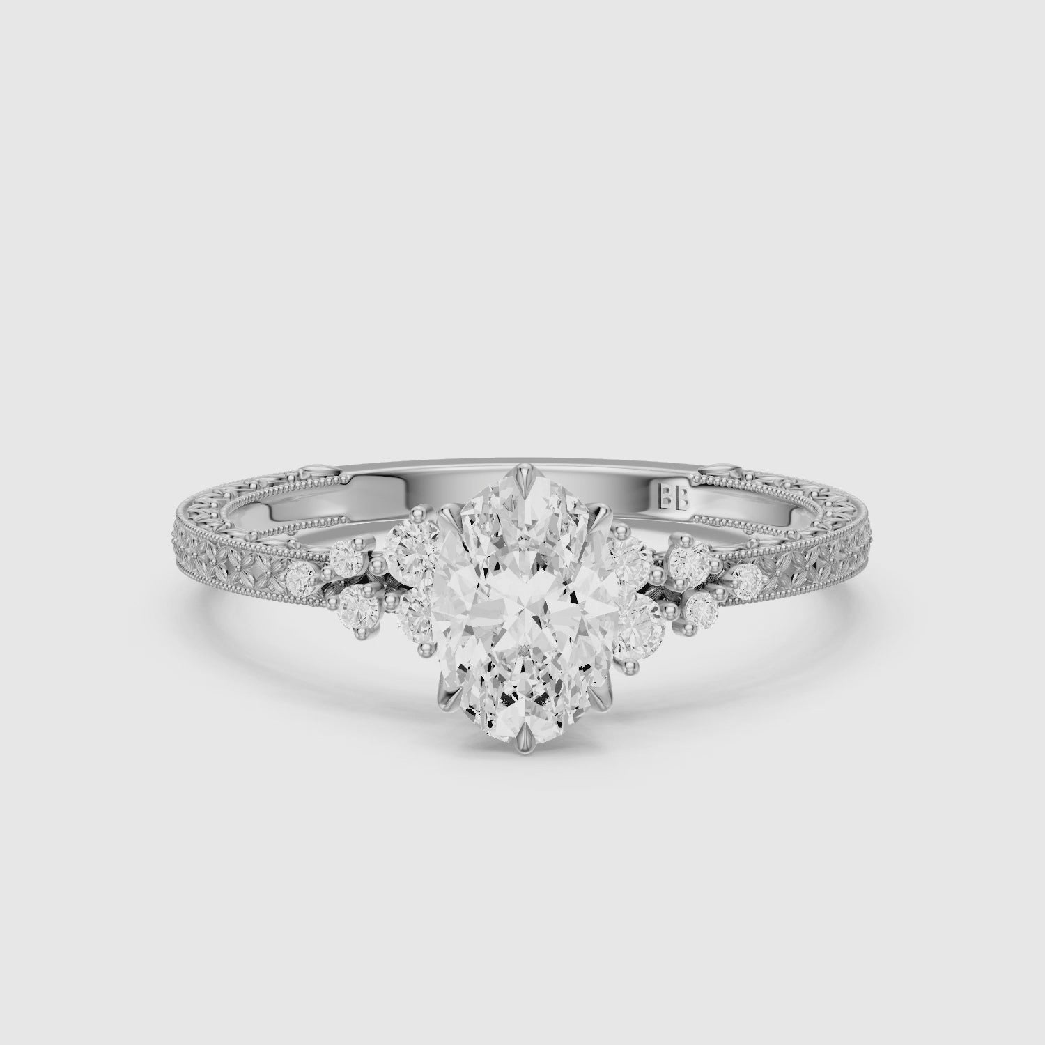 Load video: Marley Oval Lab Grown Diamond Vintage Ring with Milgrain Band