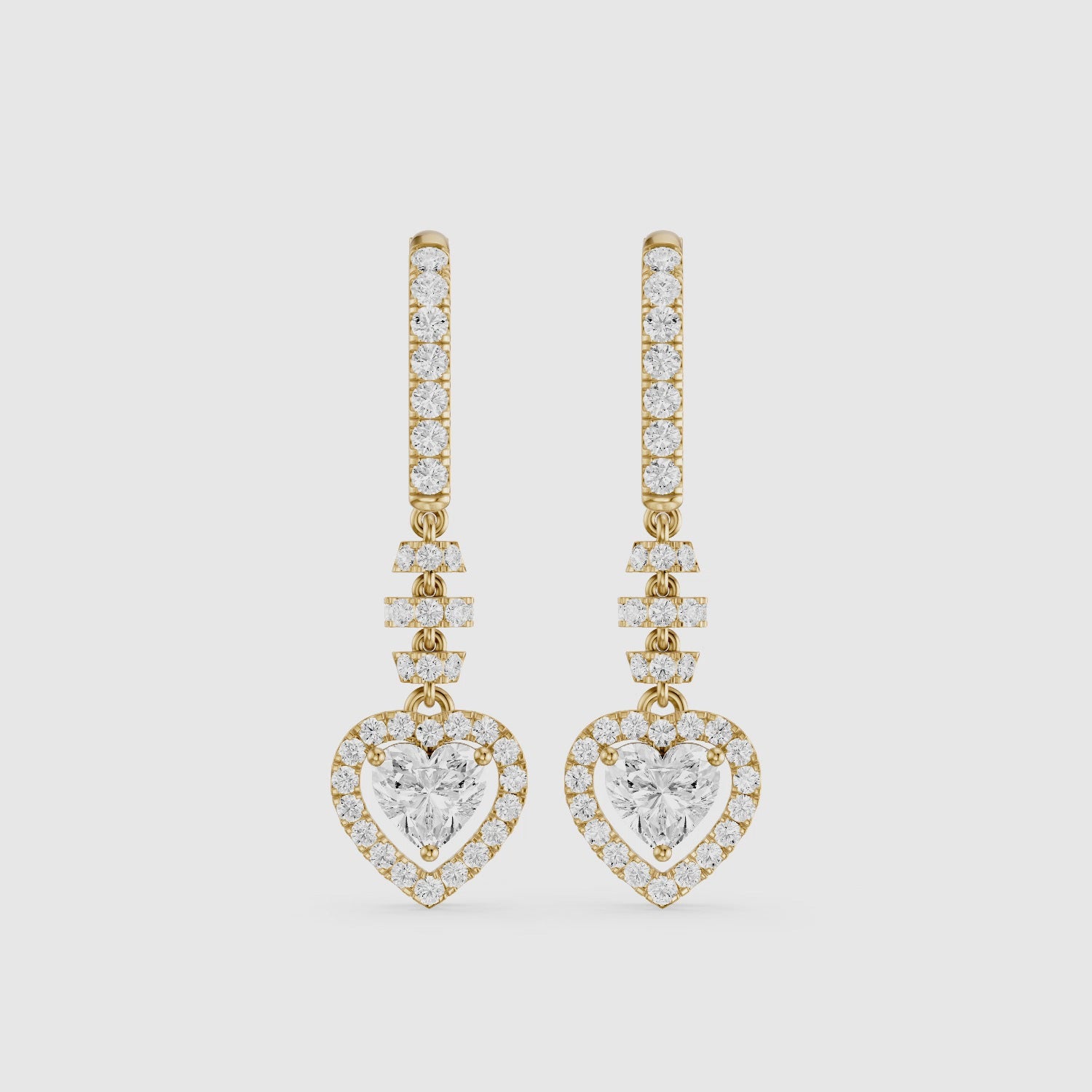 Load video: Hartley Heart Shape and Round Lab Grown Diamond Halo Drop Earrings