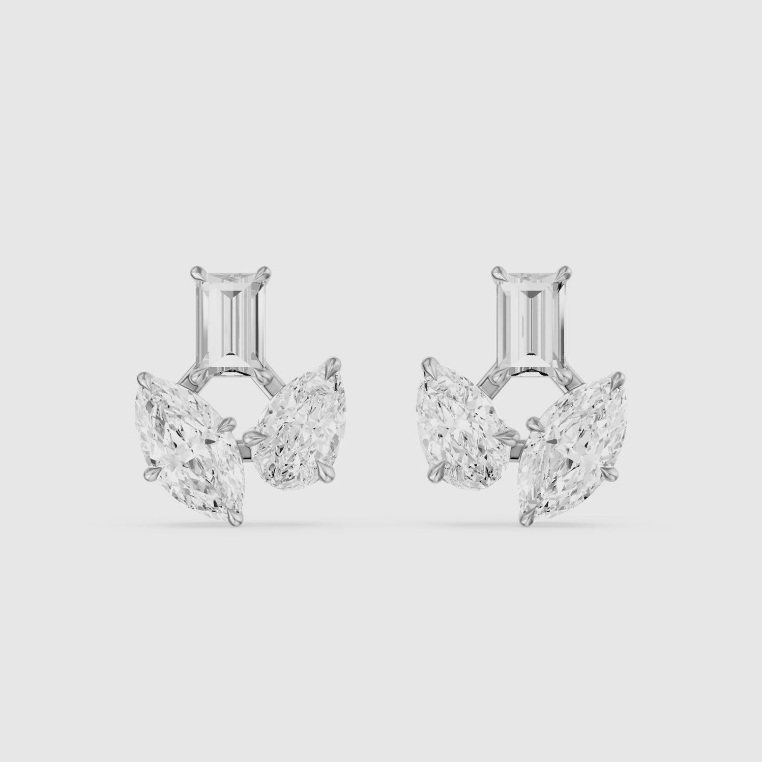 Load video: Vesper Marquise Pear Baguette Lab Grown Diamond Designer Stud Earrings