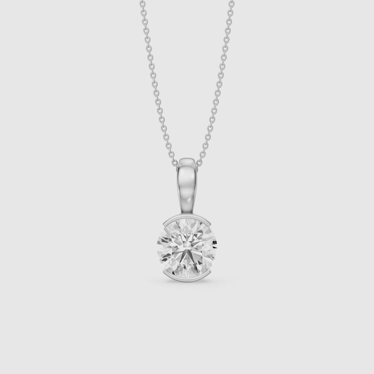 Load video: Kayla Round Lab Grown Diamond Half Bezel Pendant