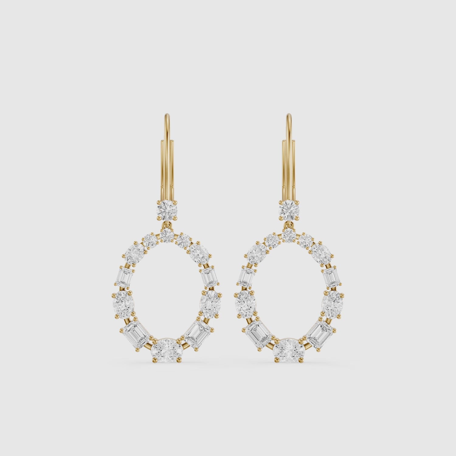 Load video: Perrie Oval, Round and Emerald Cut Lab Grown Diamond Circle Drop Earrings