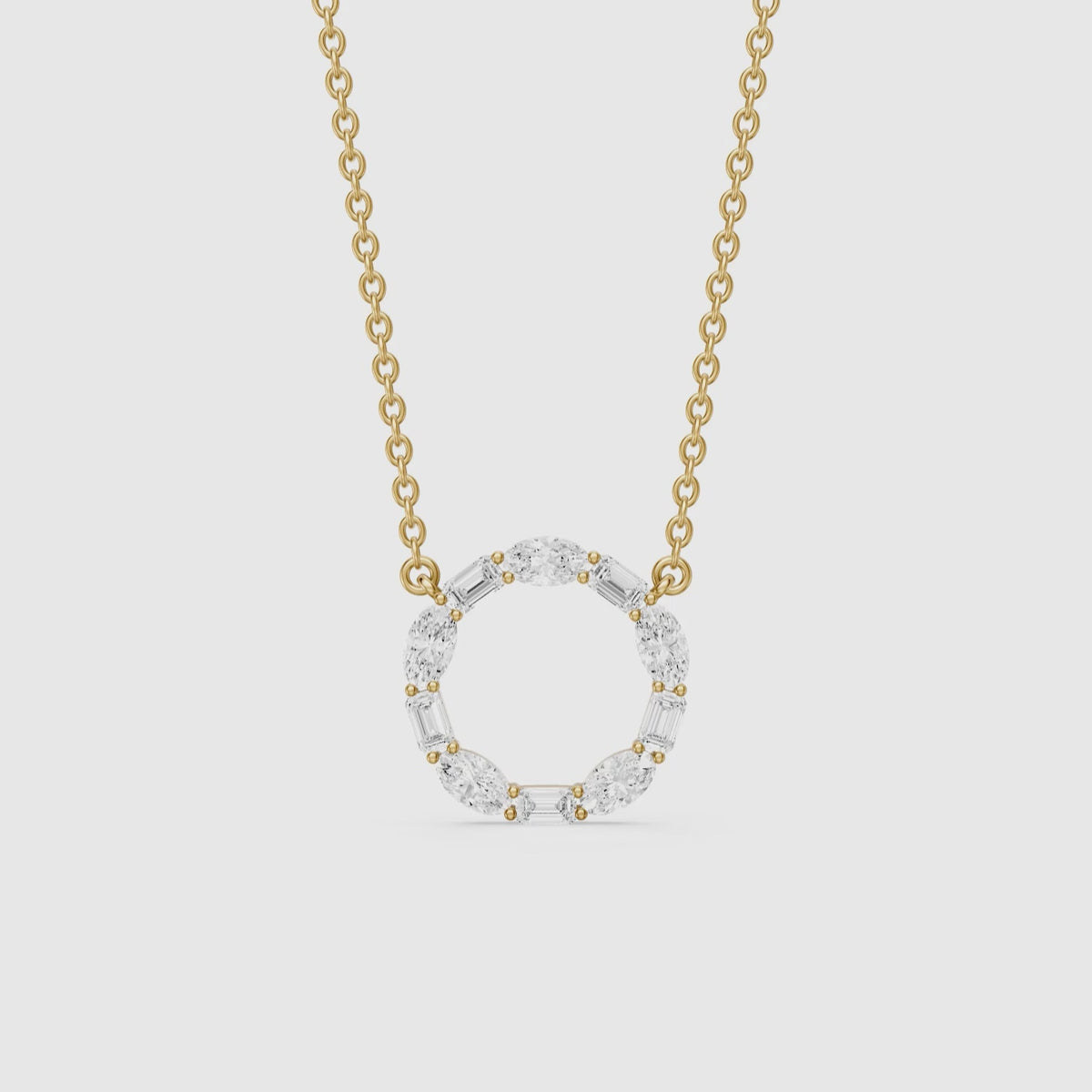Load video: Tessa Emerald and Oval Lab Grown Diamond Circle Pendant