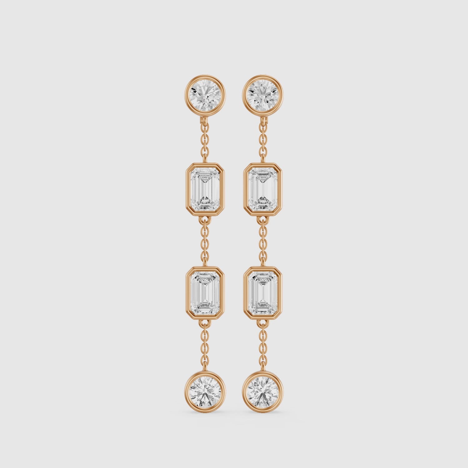 Load video: Quincy Bezel Set Emerald Cut and Round Lab Grown Diamond Station Drops Earrings