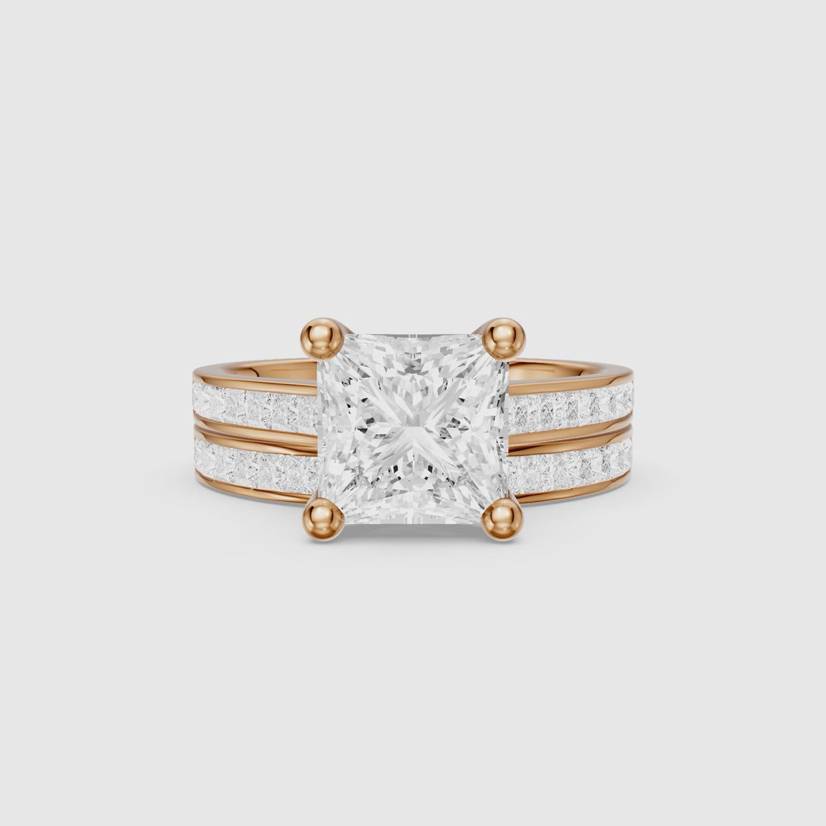 Load video: Ariane Princess Cut Lab Grown Diamond Cathedral Channel Bridal Set