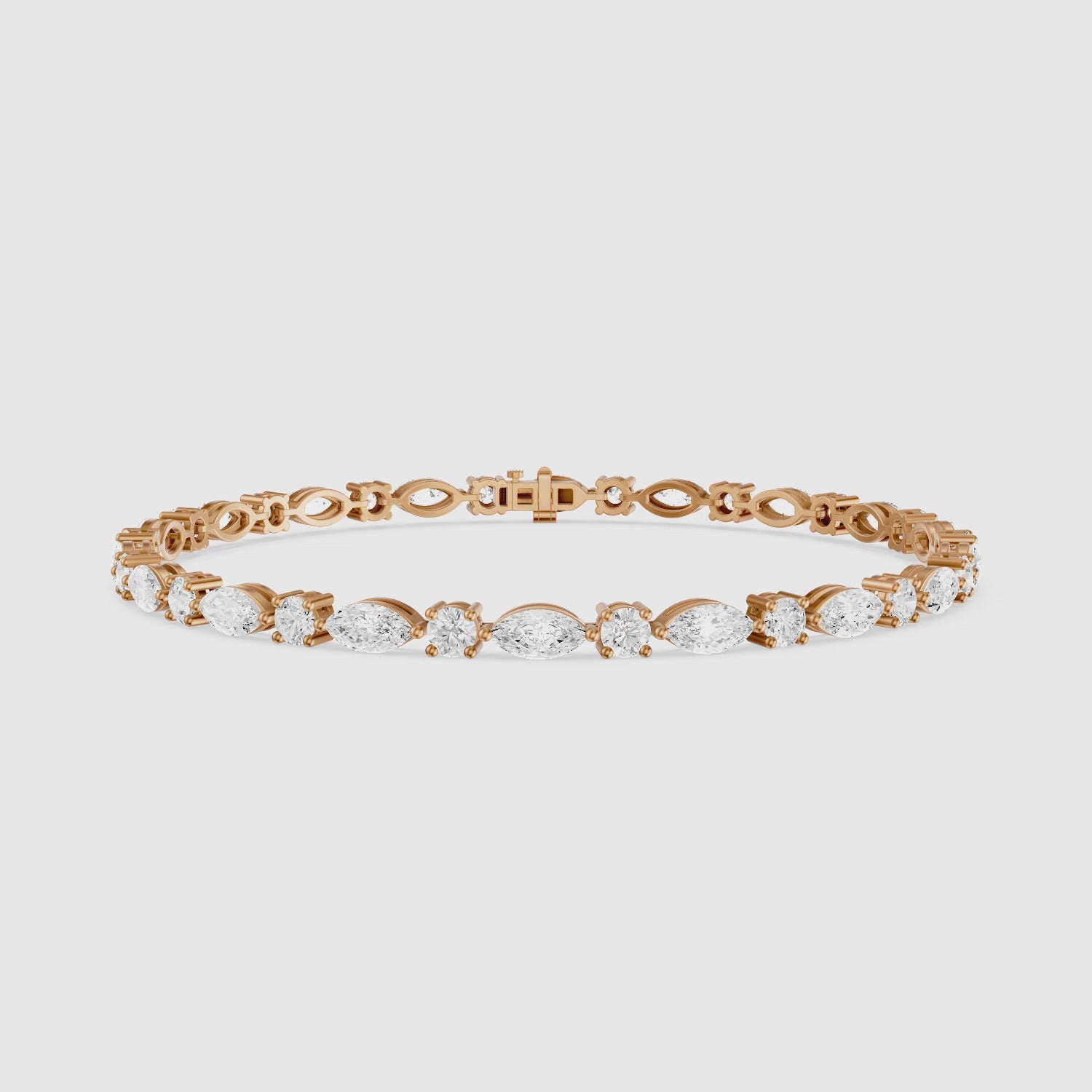 Load video: Oscar Marquise Cut and Round Cut Lab Grown Diamond Tennis Bracelet