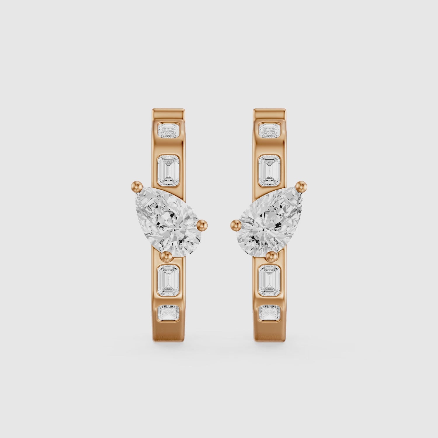 Load video: Irena Pear and Emerald Cut Lab Grown Diamond Hoop Earrings