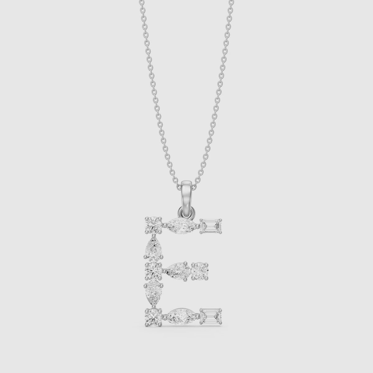 Load video: Lisette Multi Shape Lab Grown Diamond Initial E Pendant