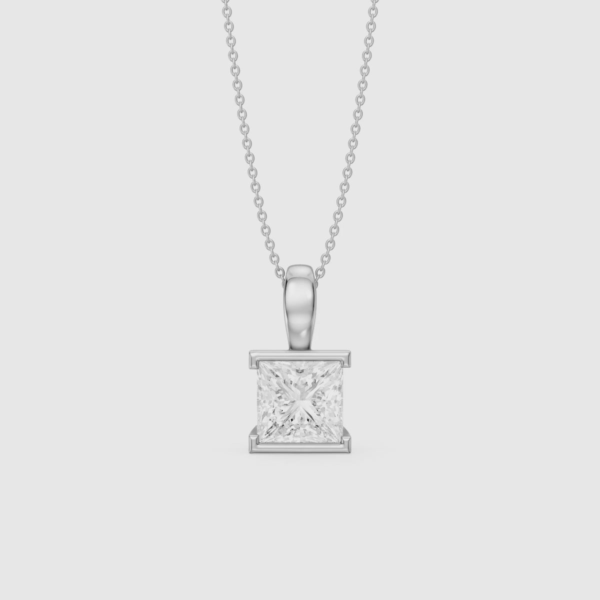 Load video: Mallory Princess Cut Lab Grown Diamond Half Bezel Solitaire Pendant