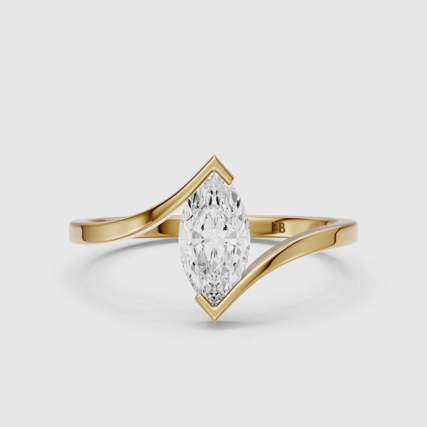 Load video: Esther Marquise Cut Solitaire Bypass Shank Lab Grown Diamond Ring