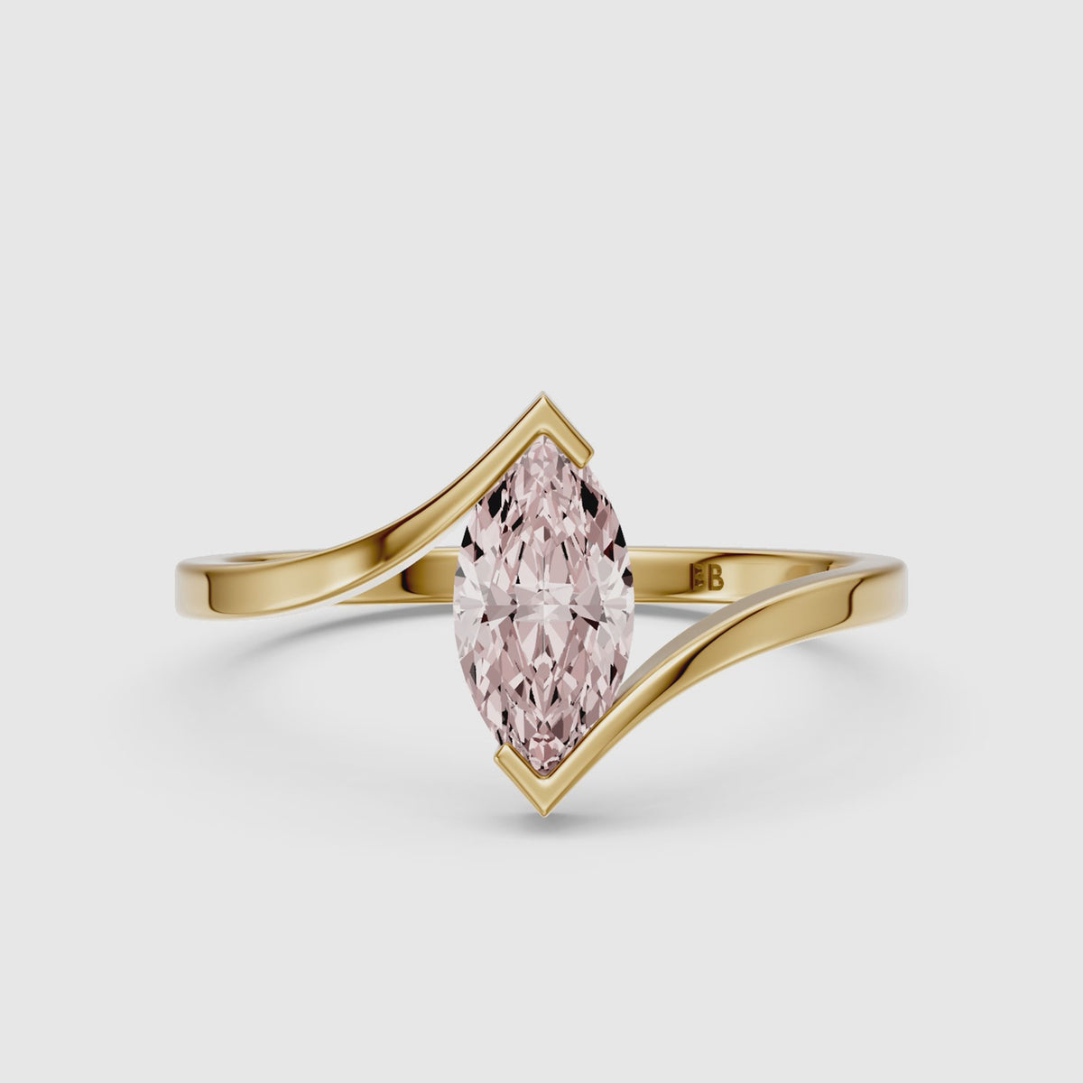 Load video: Cia Marquise Cut Solitaire Bypass Shank Pink Lab Grown Diamond Ring