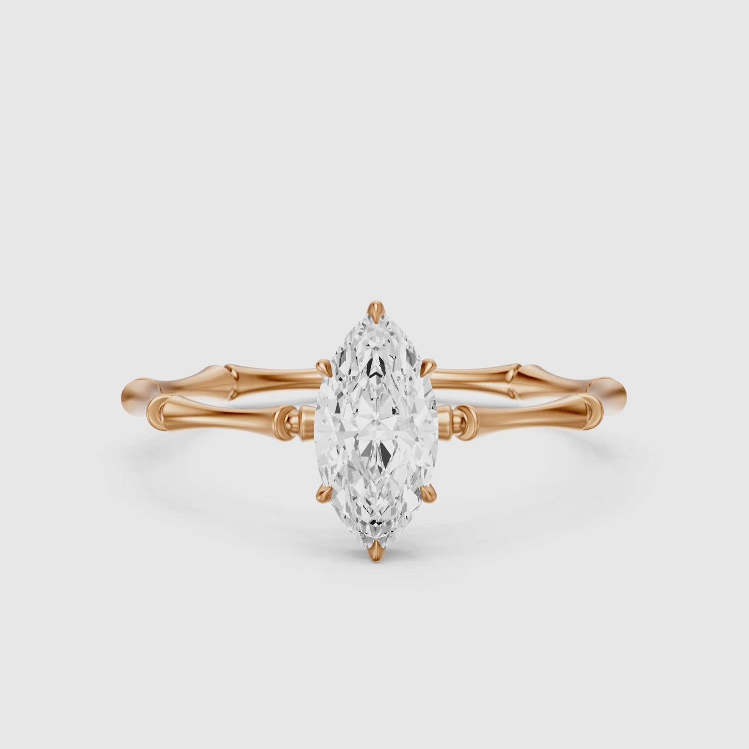 Load video: Sandra Marquise Hidden Halo Lab Grown Diamond Ring with Bamboo Inspired Band