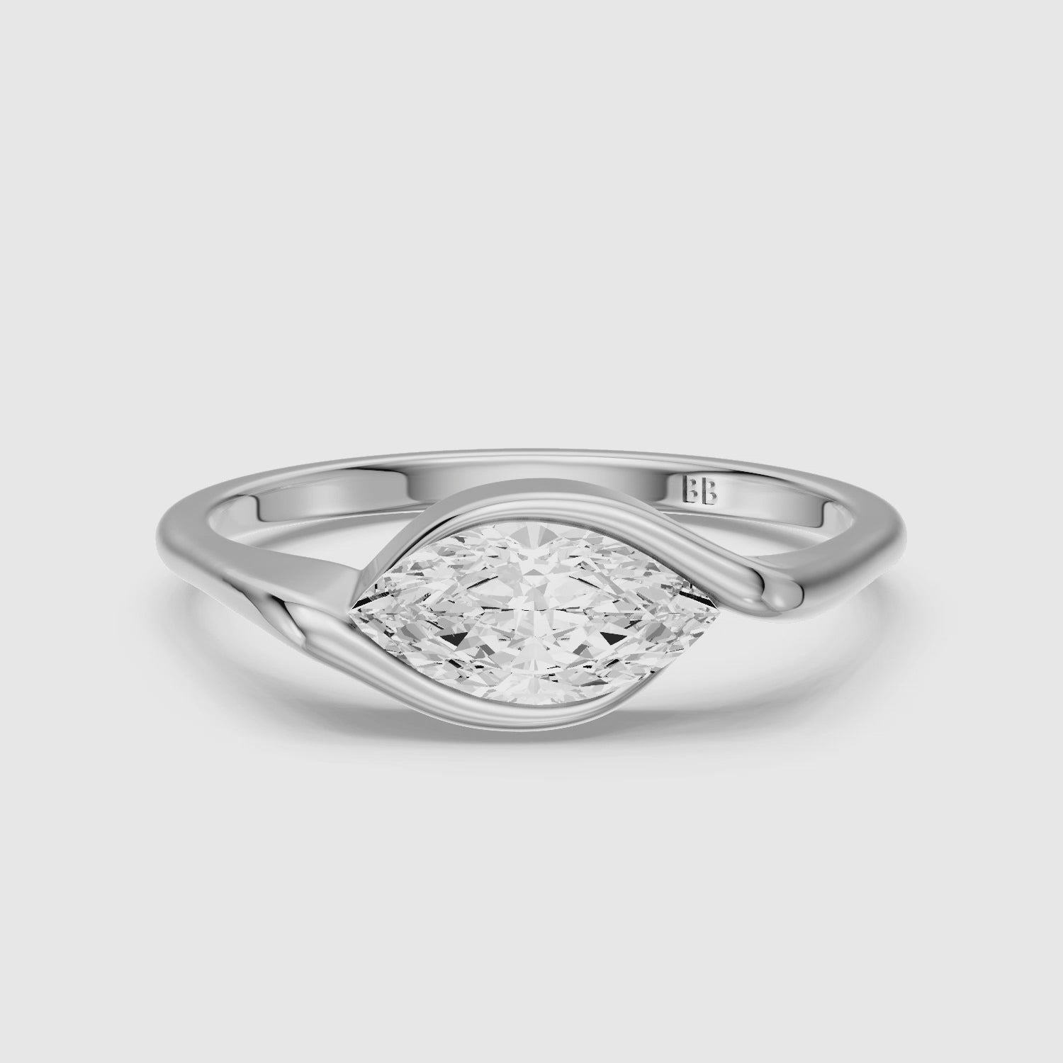 Load video: Natalie Marquise Cut East West Half Bezel Lab Grown Diamond Ring