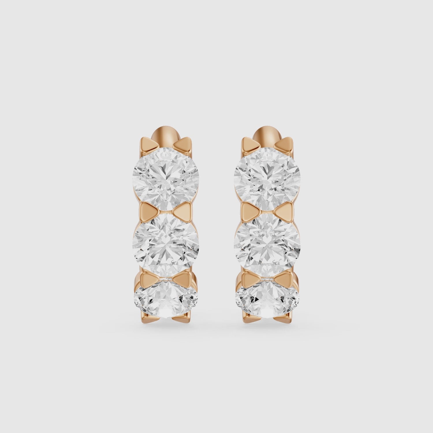 Load video: Kari Round Lab Grown Diamond Three Stone Huggie Hoop Earrings