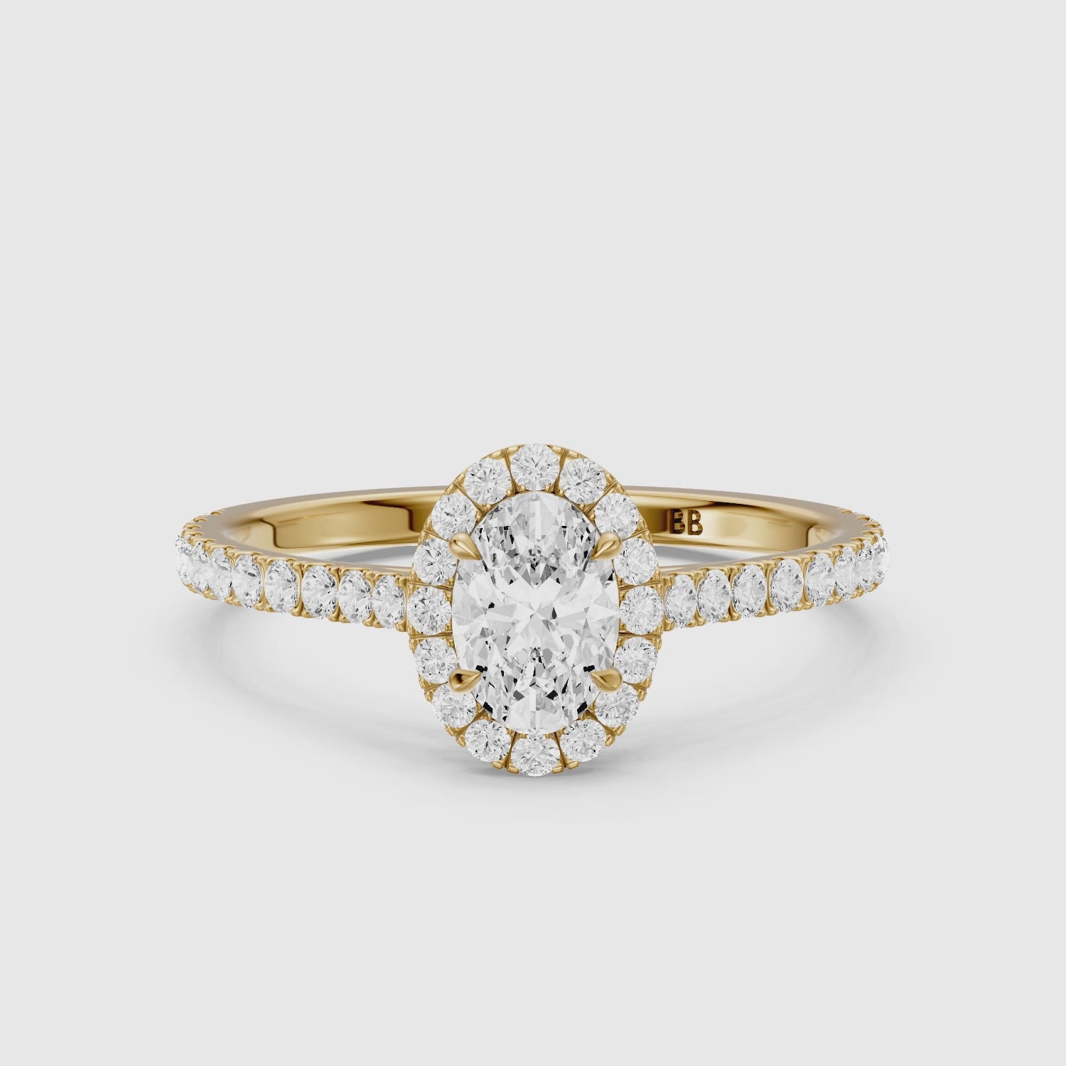 Load video: Camryn Oval Halo Pave Side Stone Lab Grown Diamond Ring