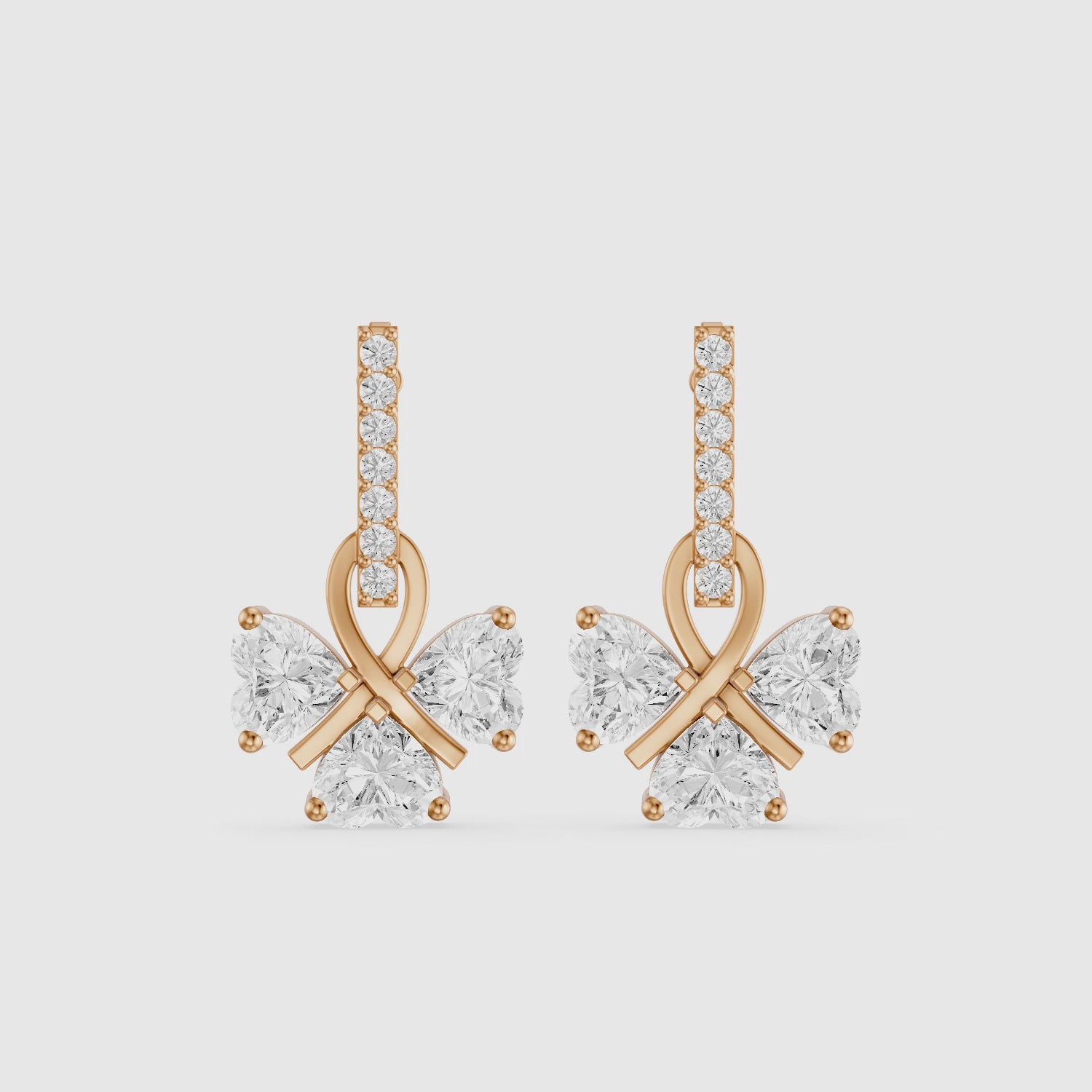 Load video: Kaori Round and Heart Lab Grown Diamond Drop Earrings with Ribbon Design