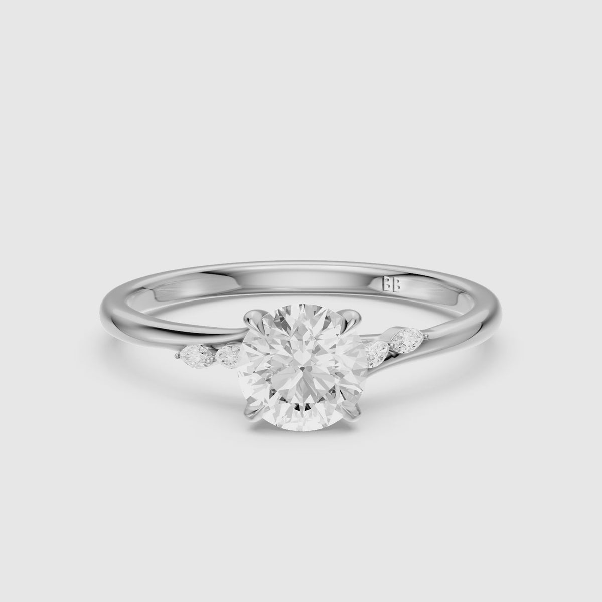 Load video: Arin Round Hidden Halo Side Marquise Lab Grown Diamond Ring