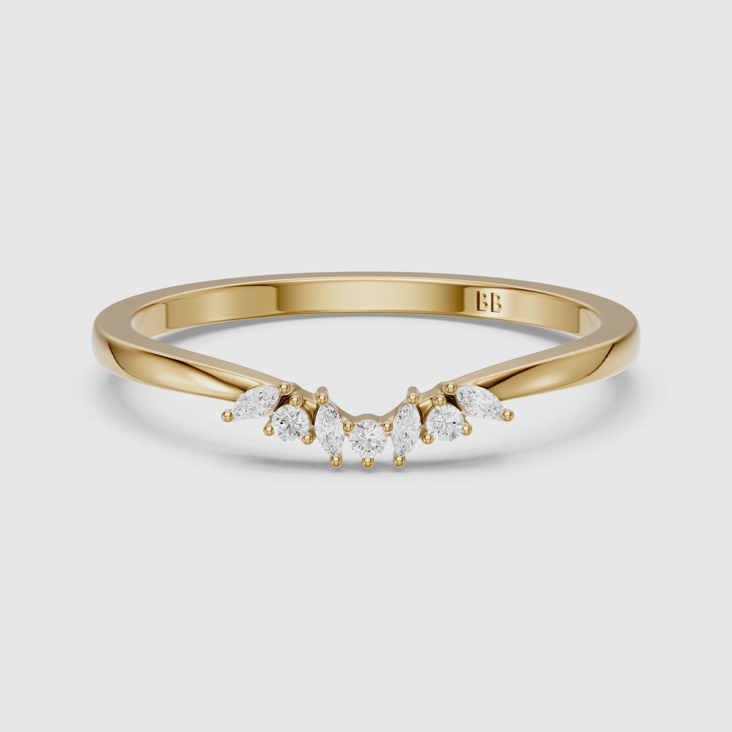 Load video: Lila Crown Style Lab Grown Diamond Curved Wedding Band